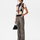 RENAS - High-rise embellished flare-leg leather pants