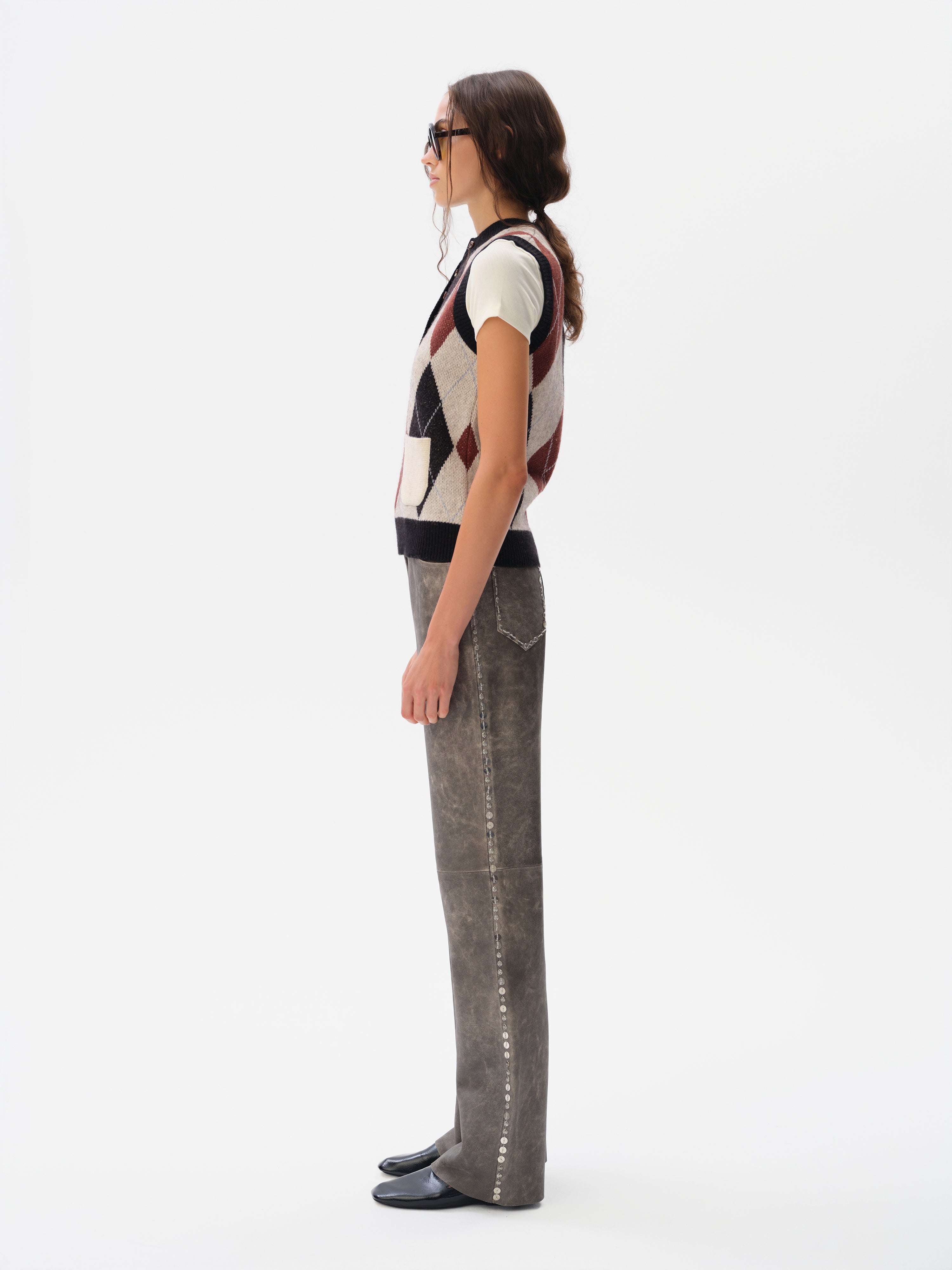 RENAS - High-rise embellished flare-leg leather pants