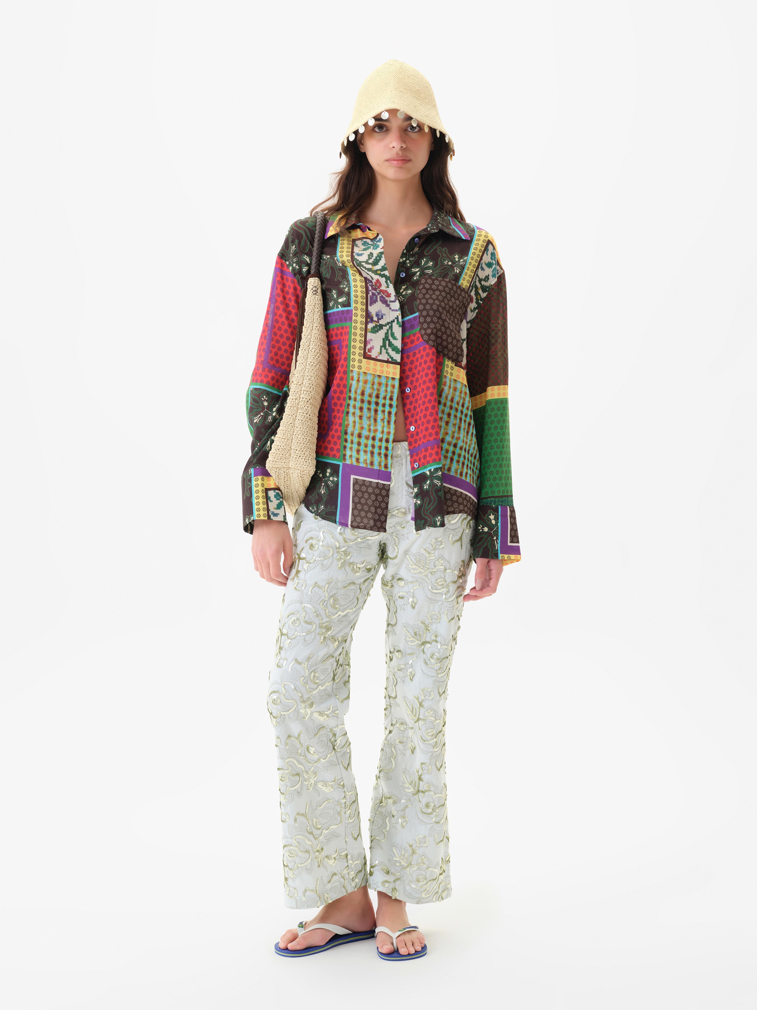CERA - Floral sequin-embroidered straight-leg pants