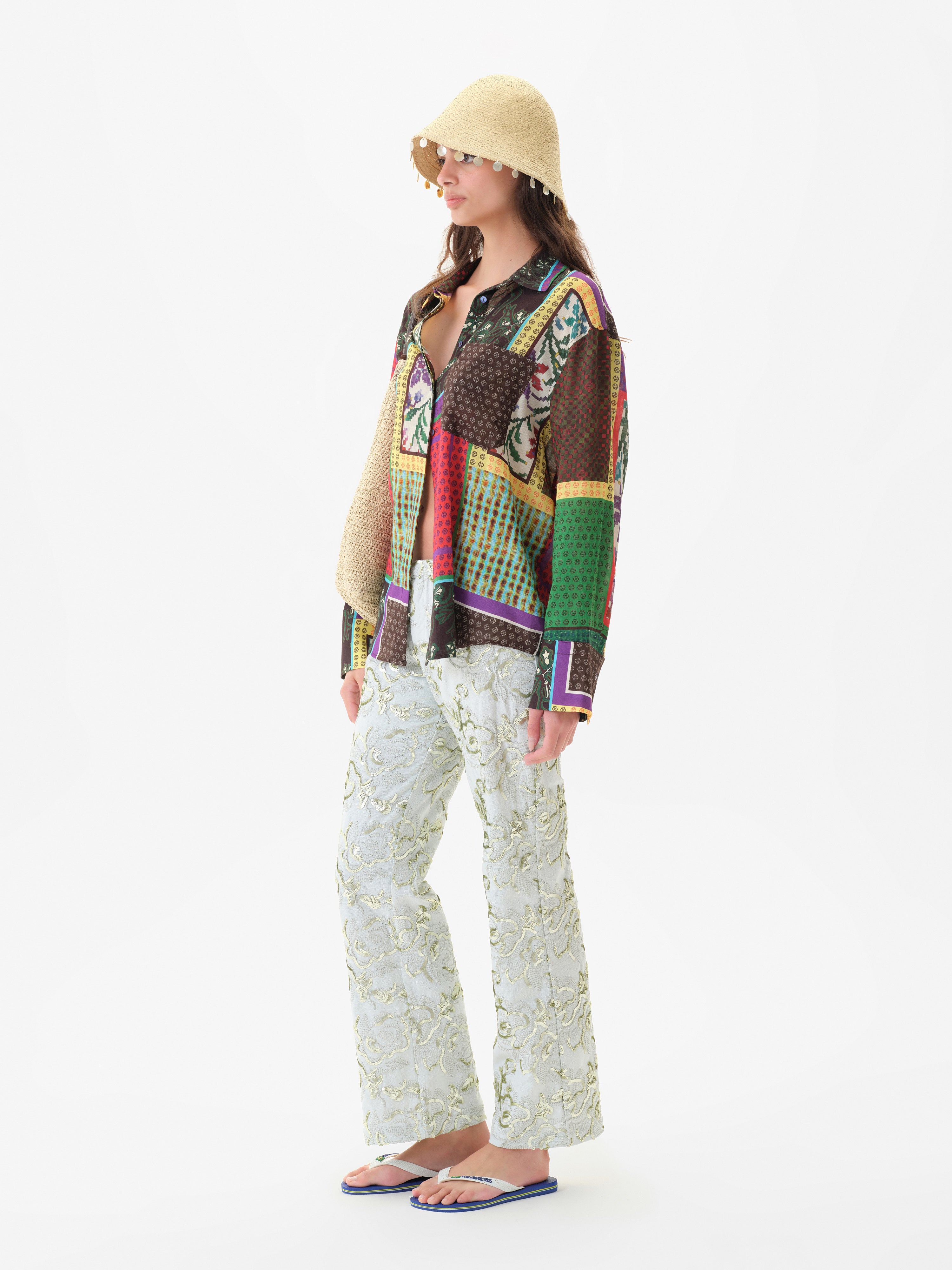 CERA - Floral sequin-embroidered straight-leg pants