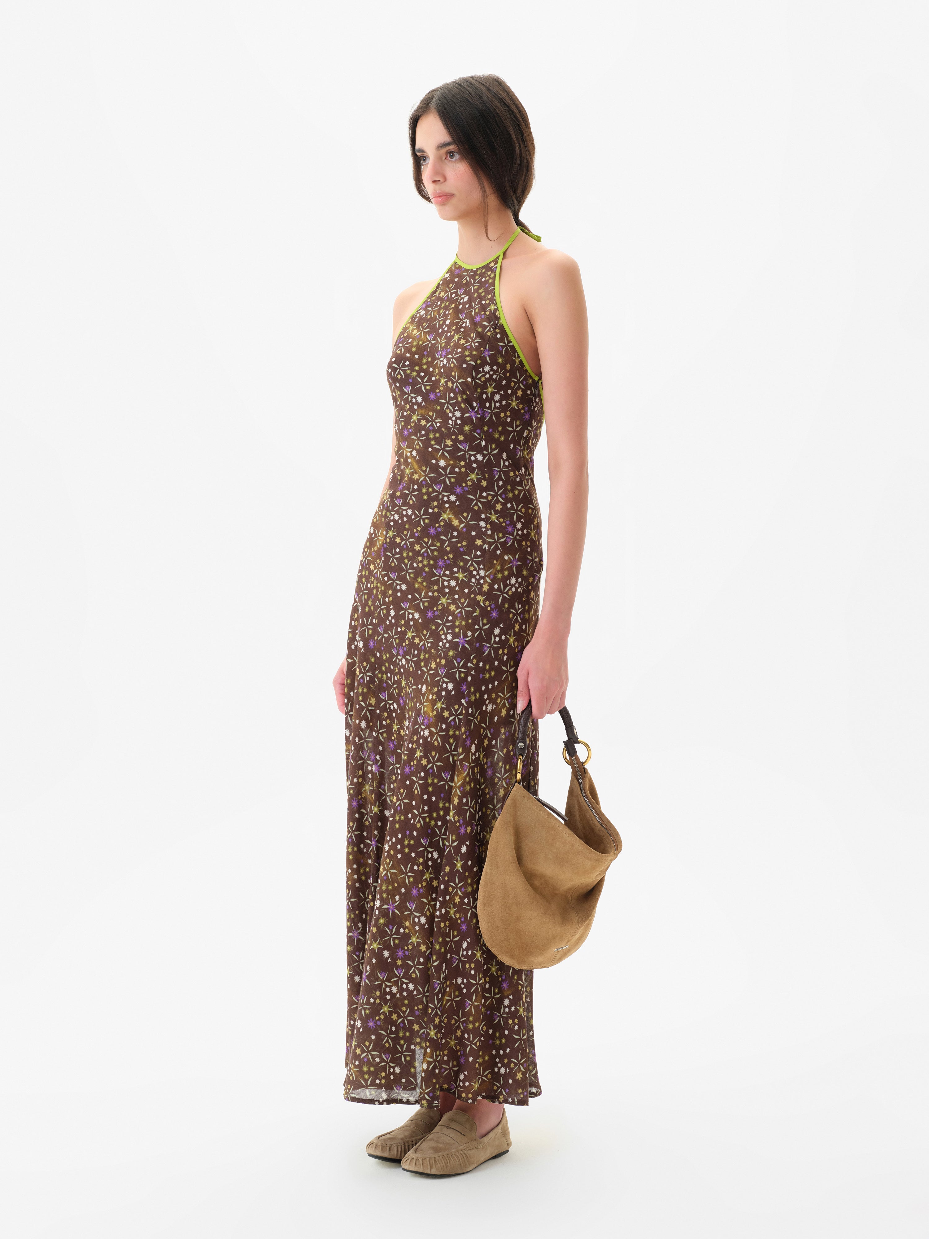 CHARLOTTE - Floral print open-back maxi voile dress