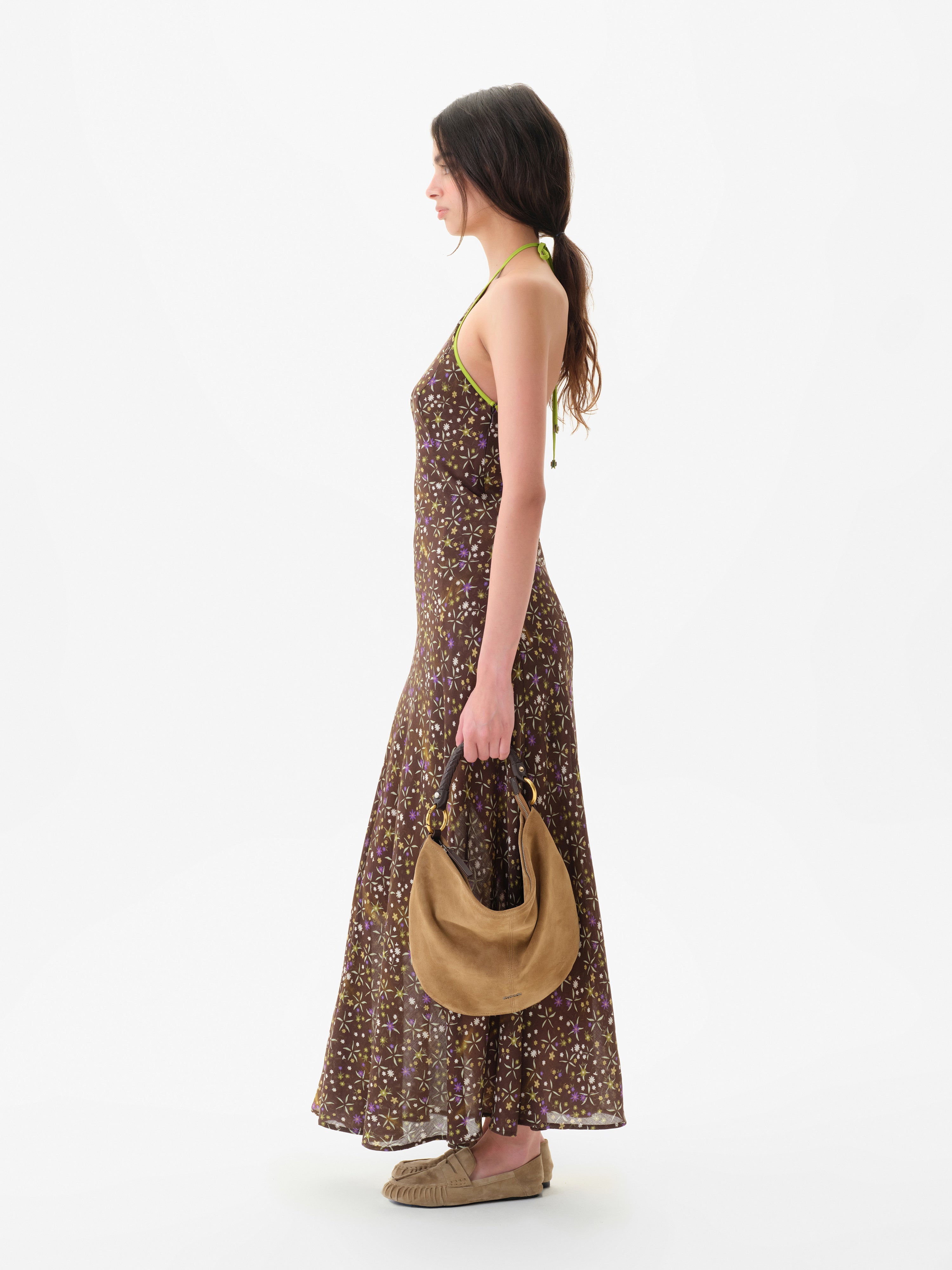CHARLOTTE - Floral print open-back maxi voile dress