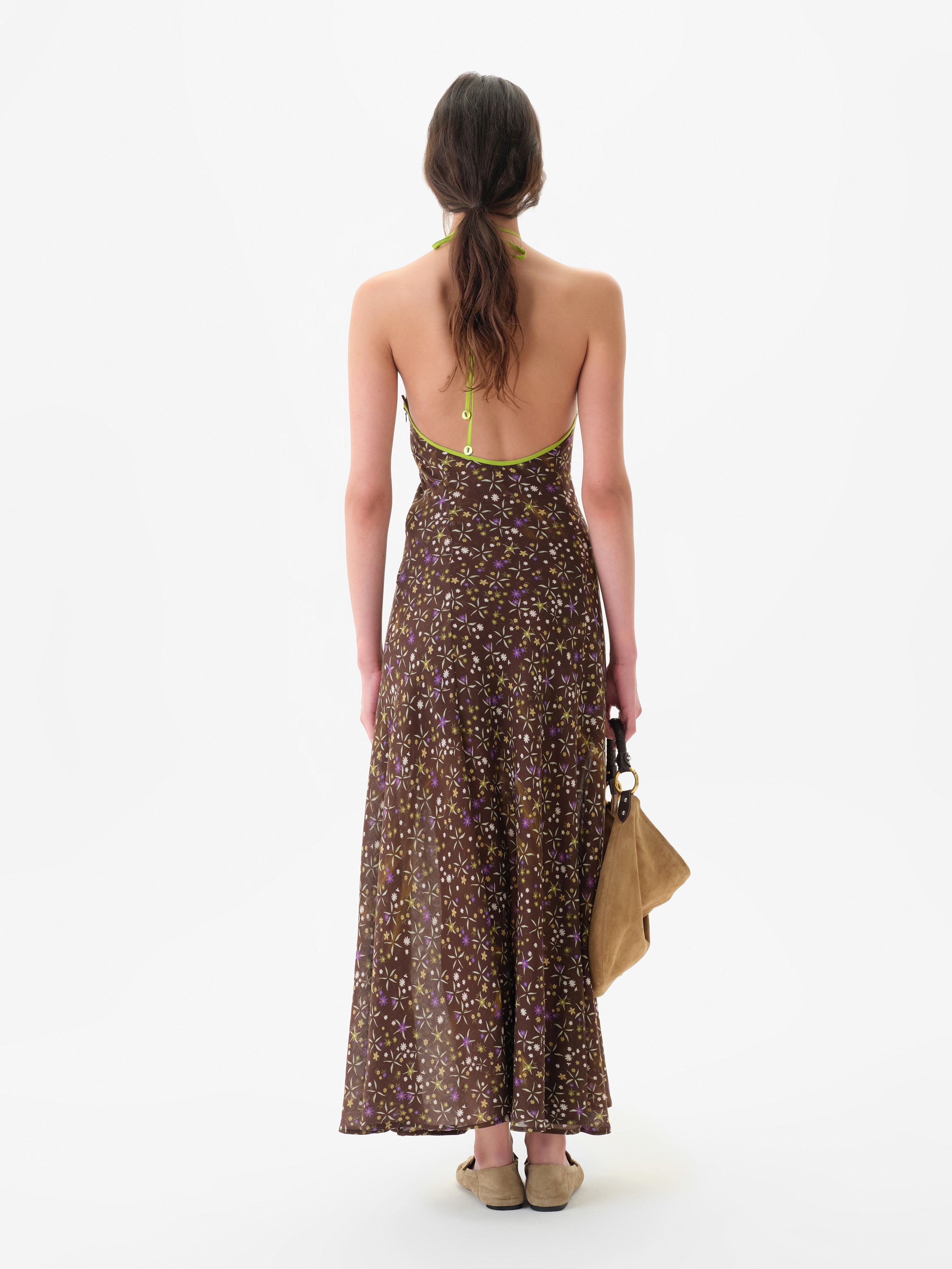 CHARLOTTE - Floral print open-back maxi voile dress