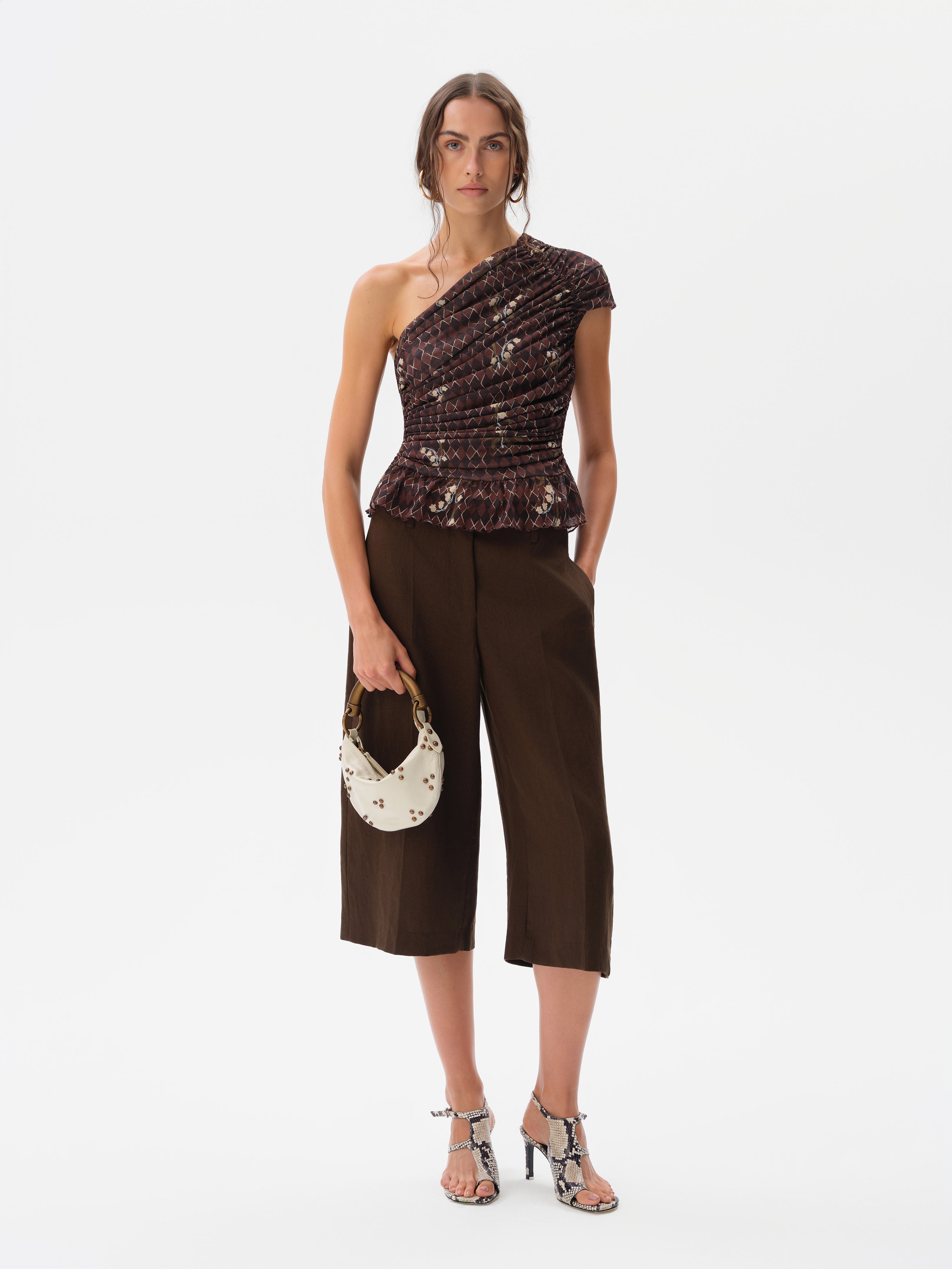 CHÉRIE SMALL - Mini hobo bag with metal top handle and studded