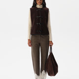 VIVIENNE - Wool blend pants with lace-trimmed hem