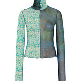 CODY - Mesh-panelled printed turtleneck top