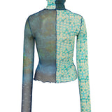 CODY - Mesh-panelled printed turtleneck top