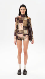 CODY - Patchwork print long sleeve velvet top