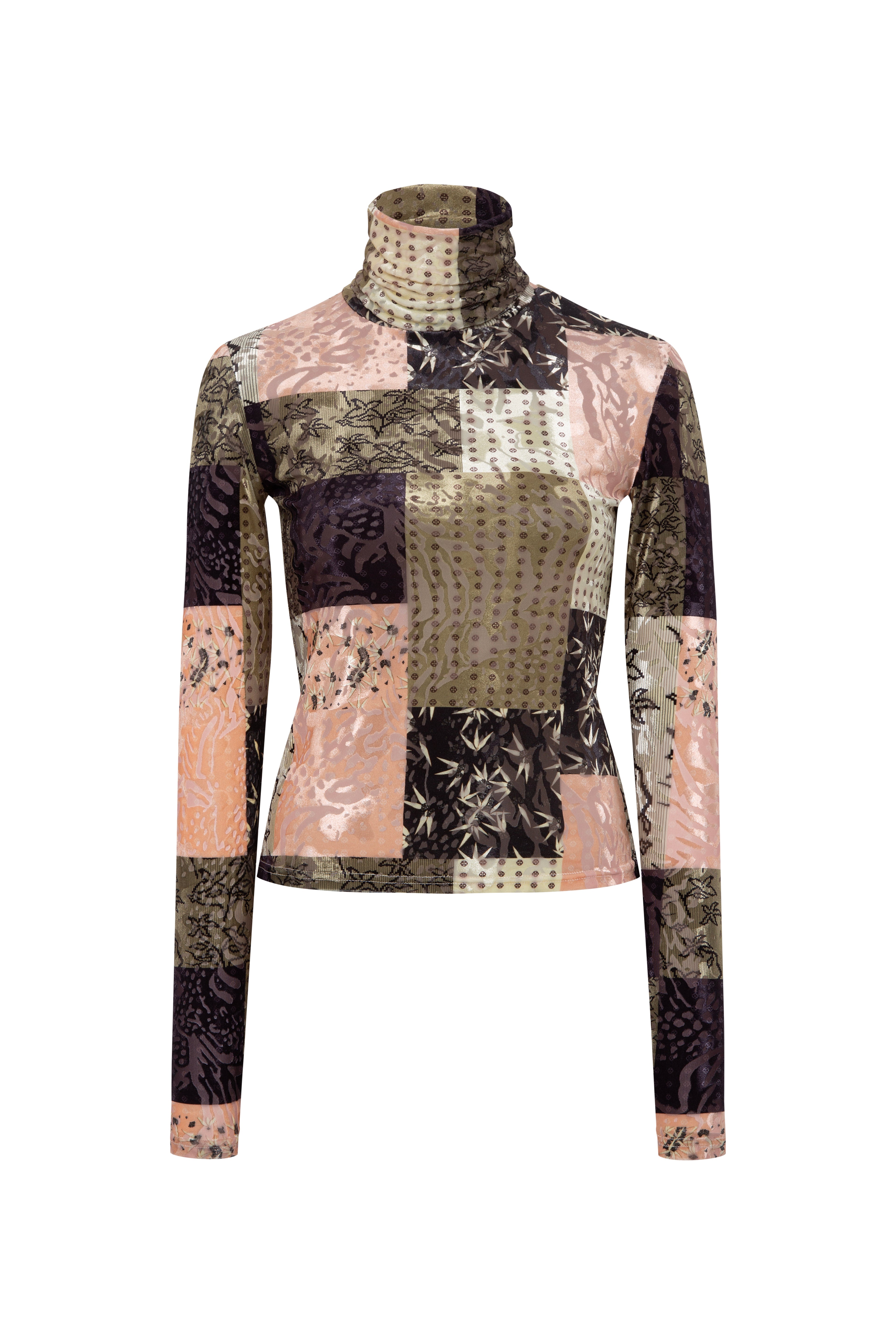 CODY - Patchwork print long sleeve velvet top