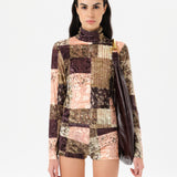 CODY - Patchwork print long sleeve velvet top