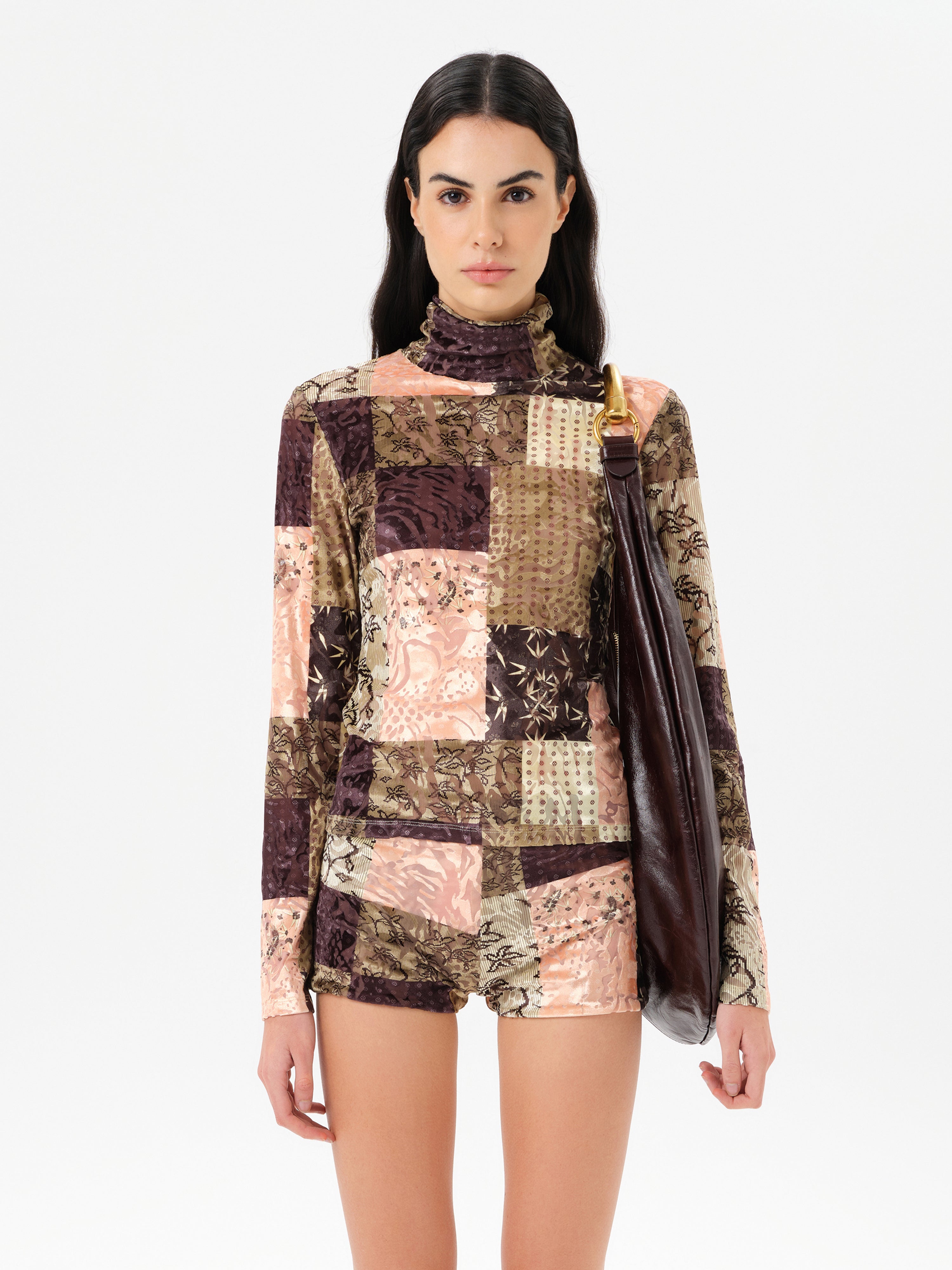 CODY - Patchwork print long sleeve velvet top
