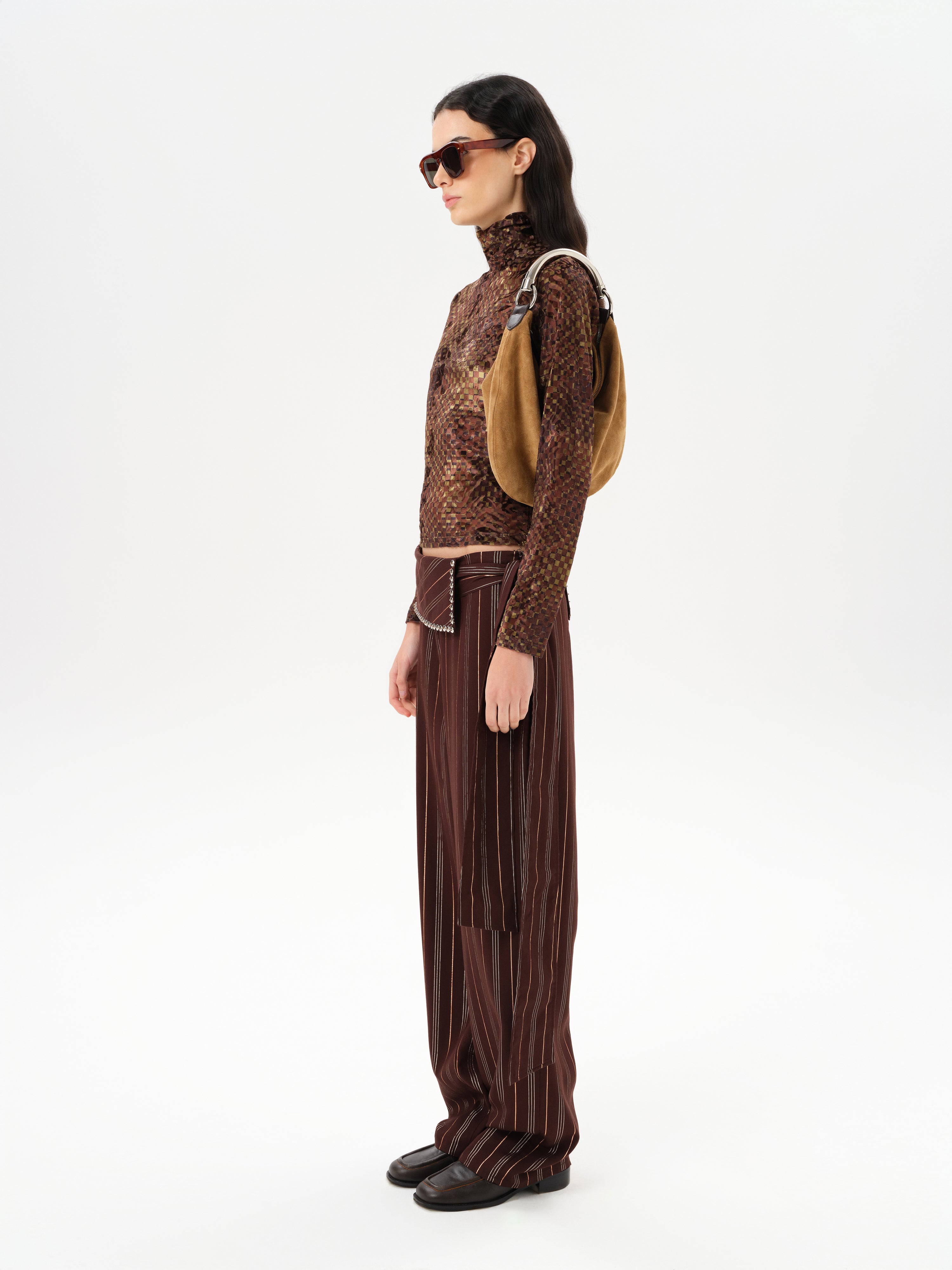 CODY - Printed long sleeve velvet top