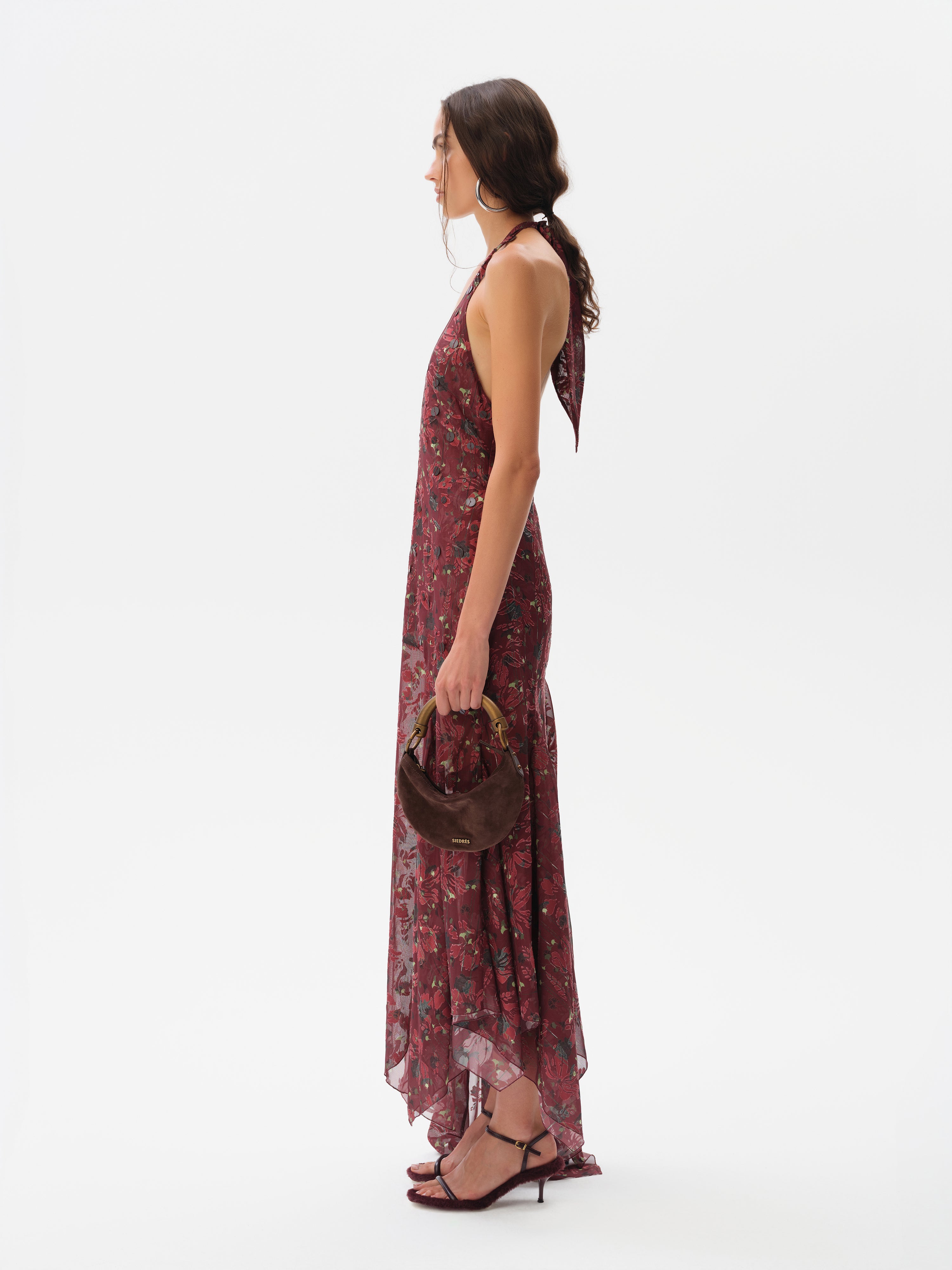 CORINAS - Halter-neck chiffon maxi dress with devoré detail