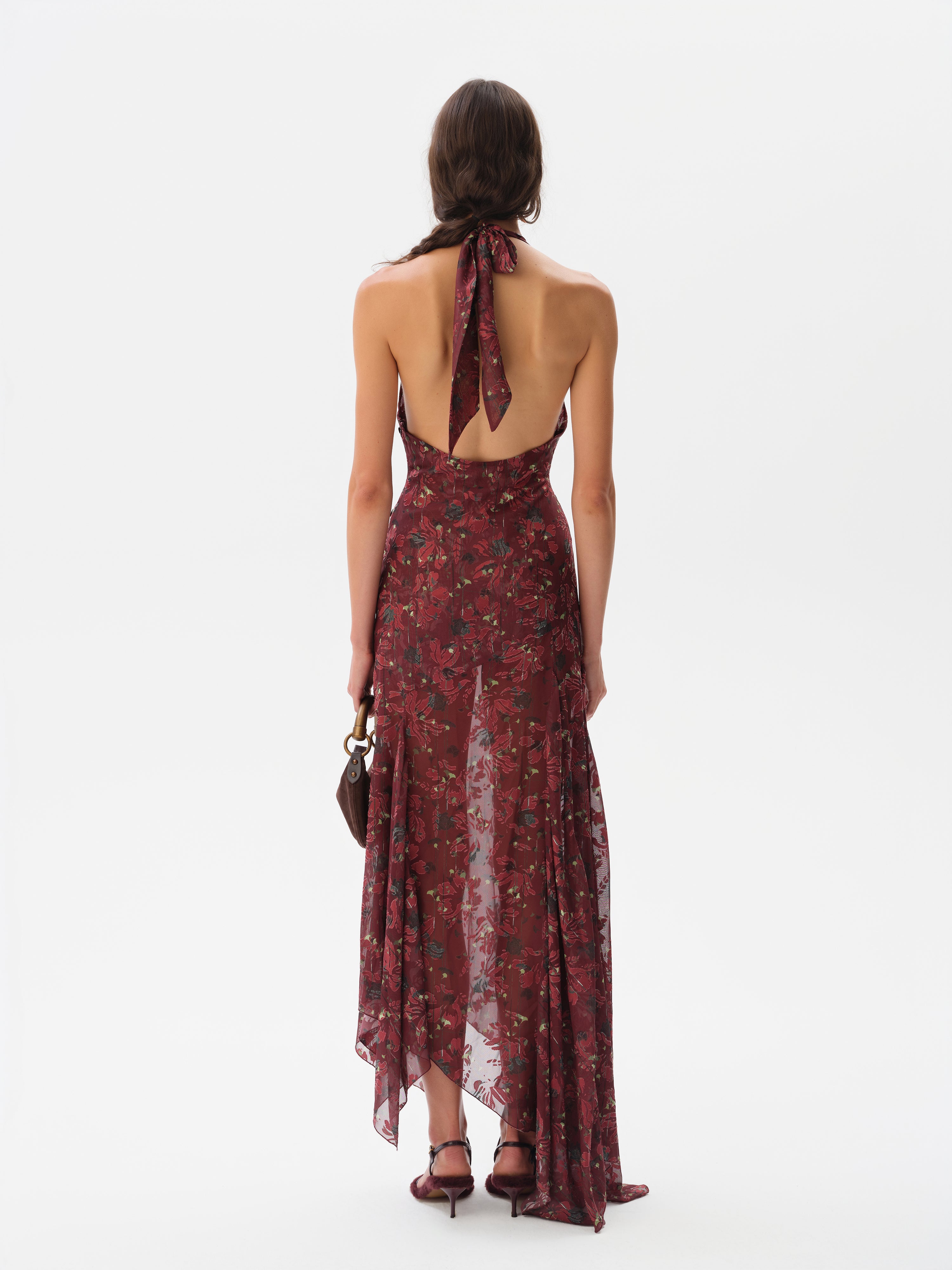 CORINAS - Halter-neck chiffon maxi dress with devoré detail