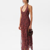 CORINAS - Halter-neck chiffon maxi dress with devoré detail