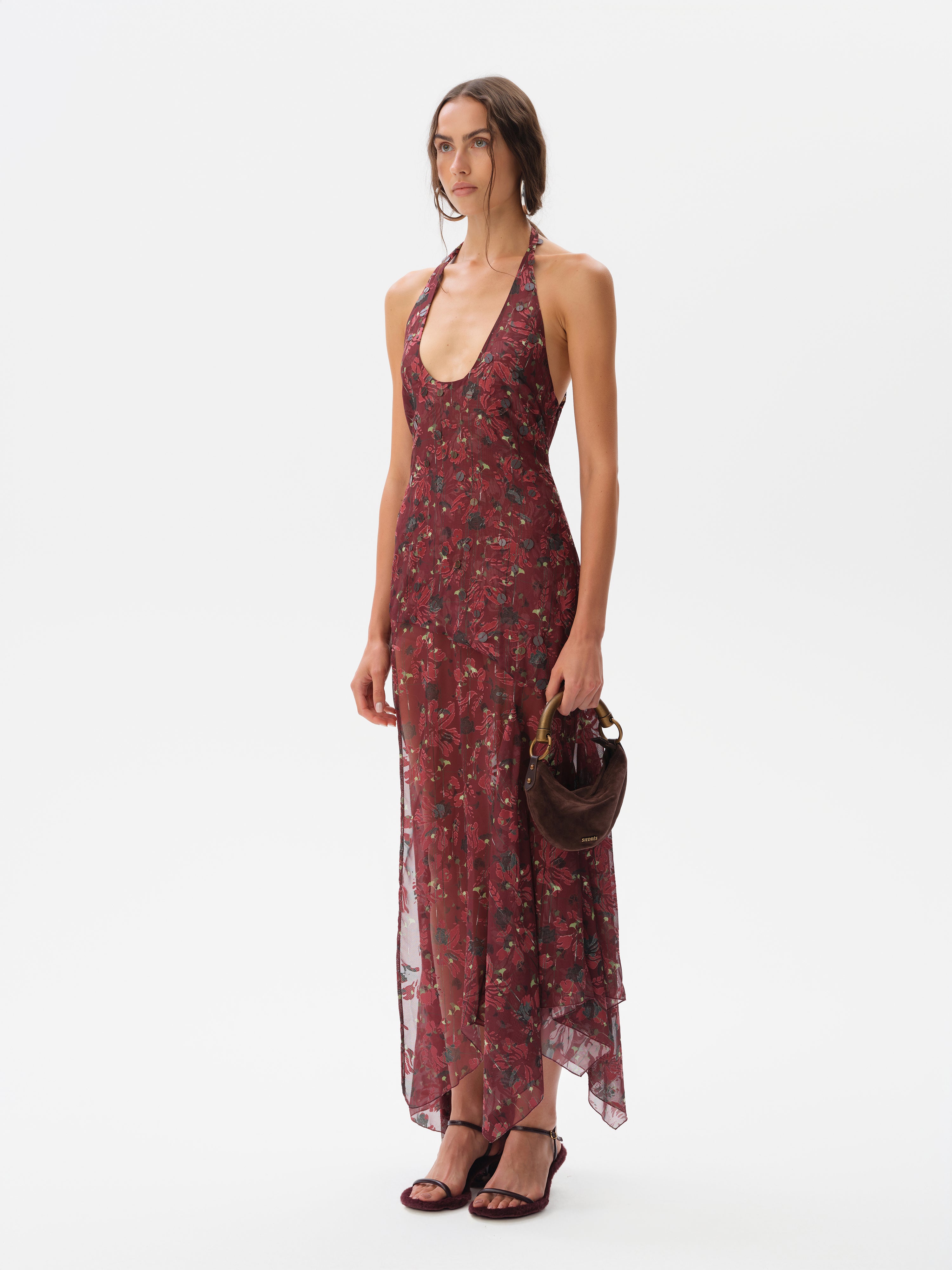 CORINAS - Halter-neck chiffon maxi dress with devoré detail