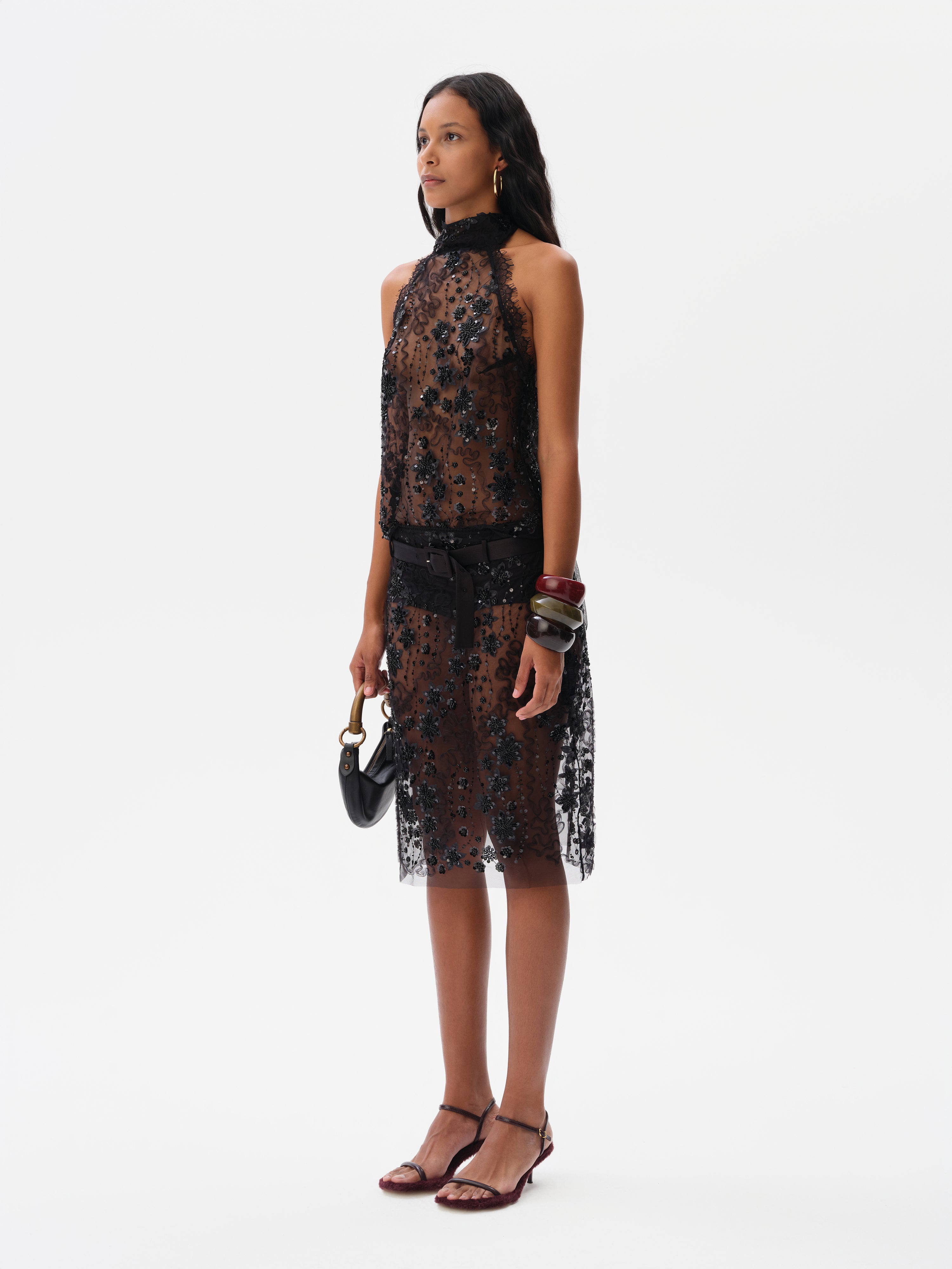 DARCY - Embroidered halter-neck top with lace trim