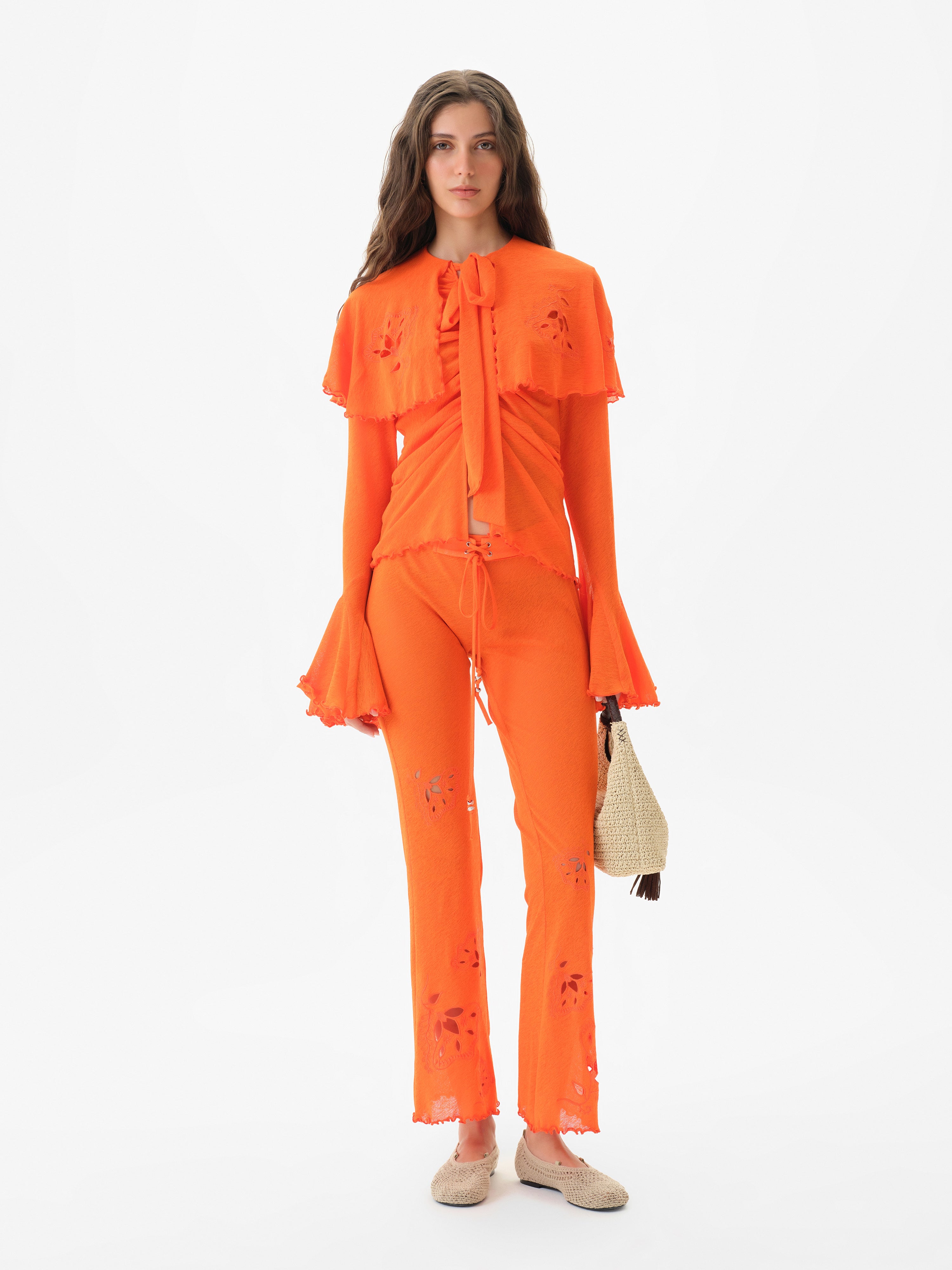 DANIA - Semi-sheer mesh pants with tonal embroidery details