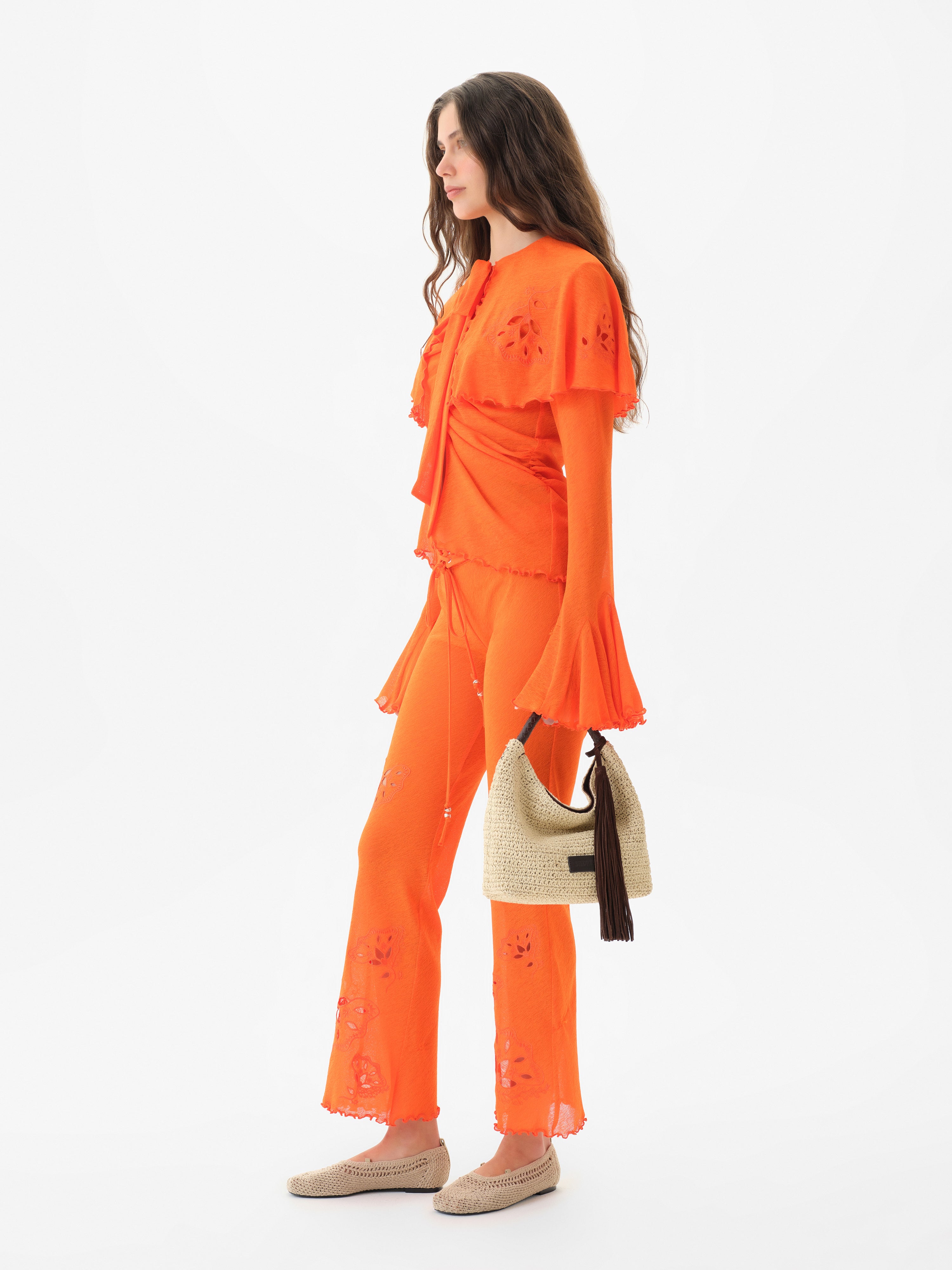 DANIA - Semi-sheer mesh pants with tonal embroidery details