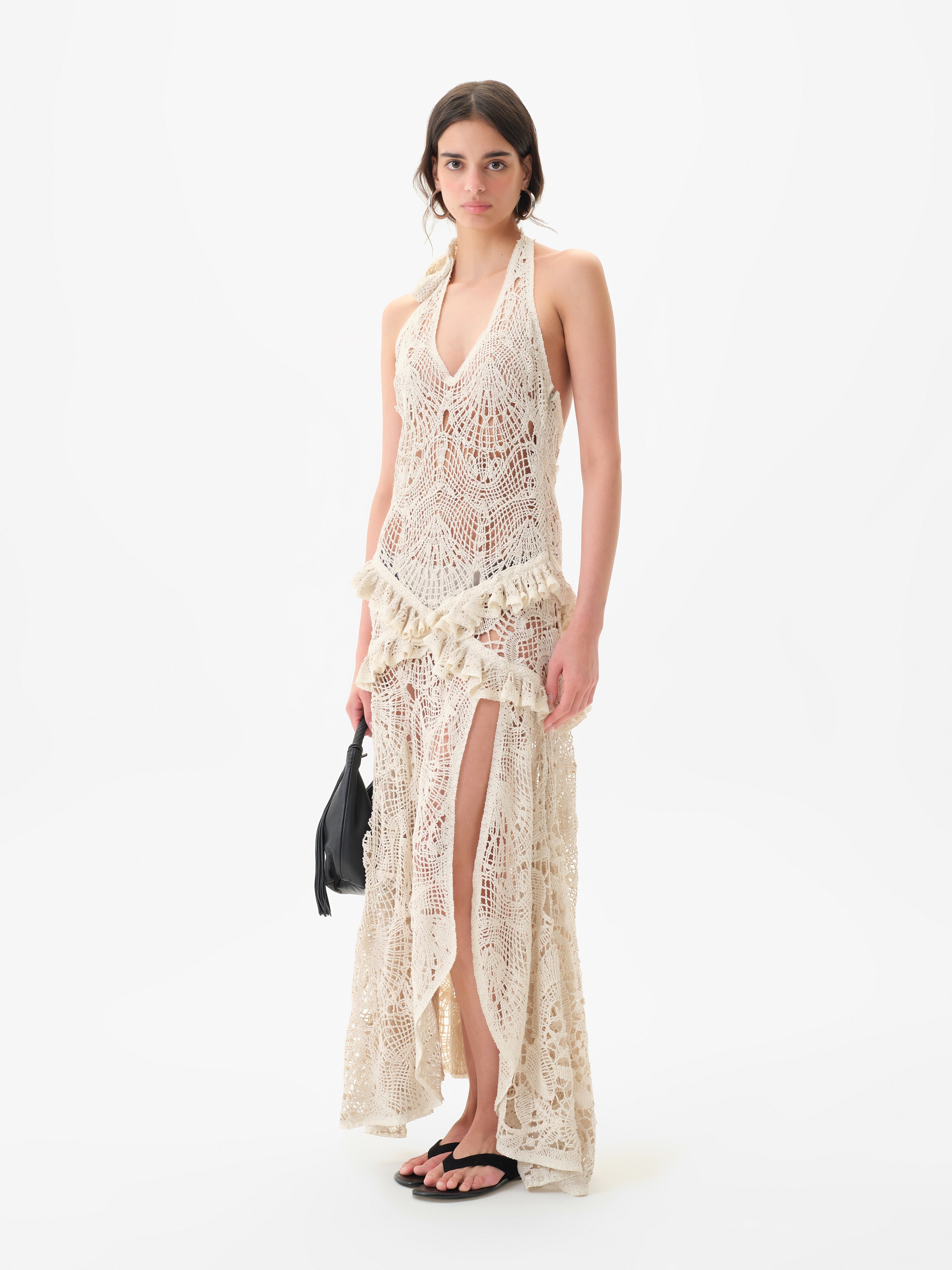ELVIRA - Crocheted halterneck maxi dress with ruffles