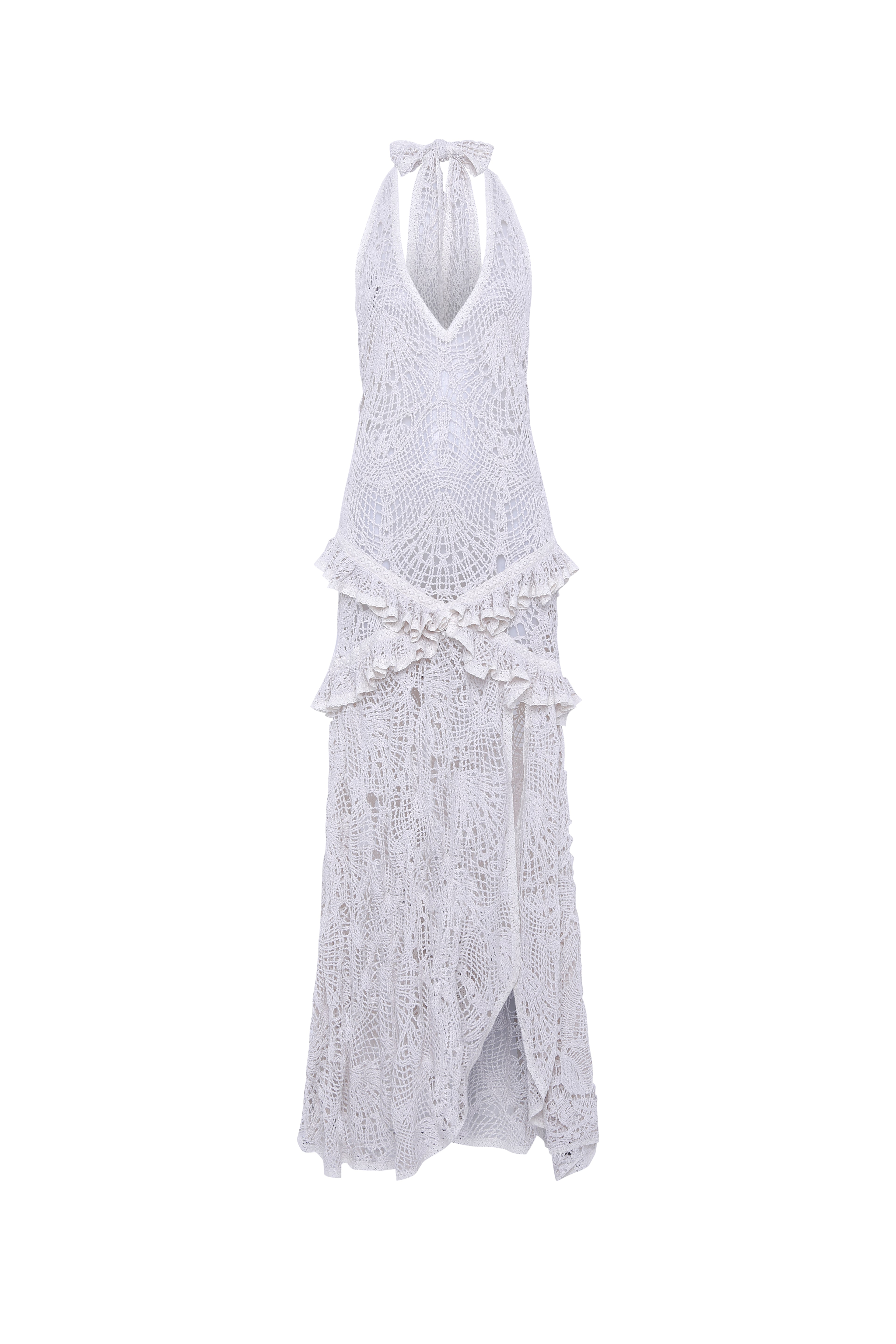 ELVIRA - Crocheted halterneck maxi dress with ruffles
