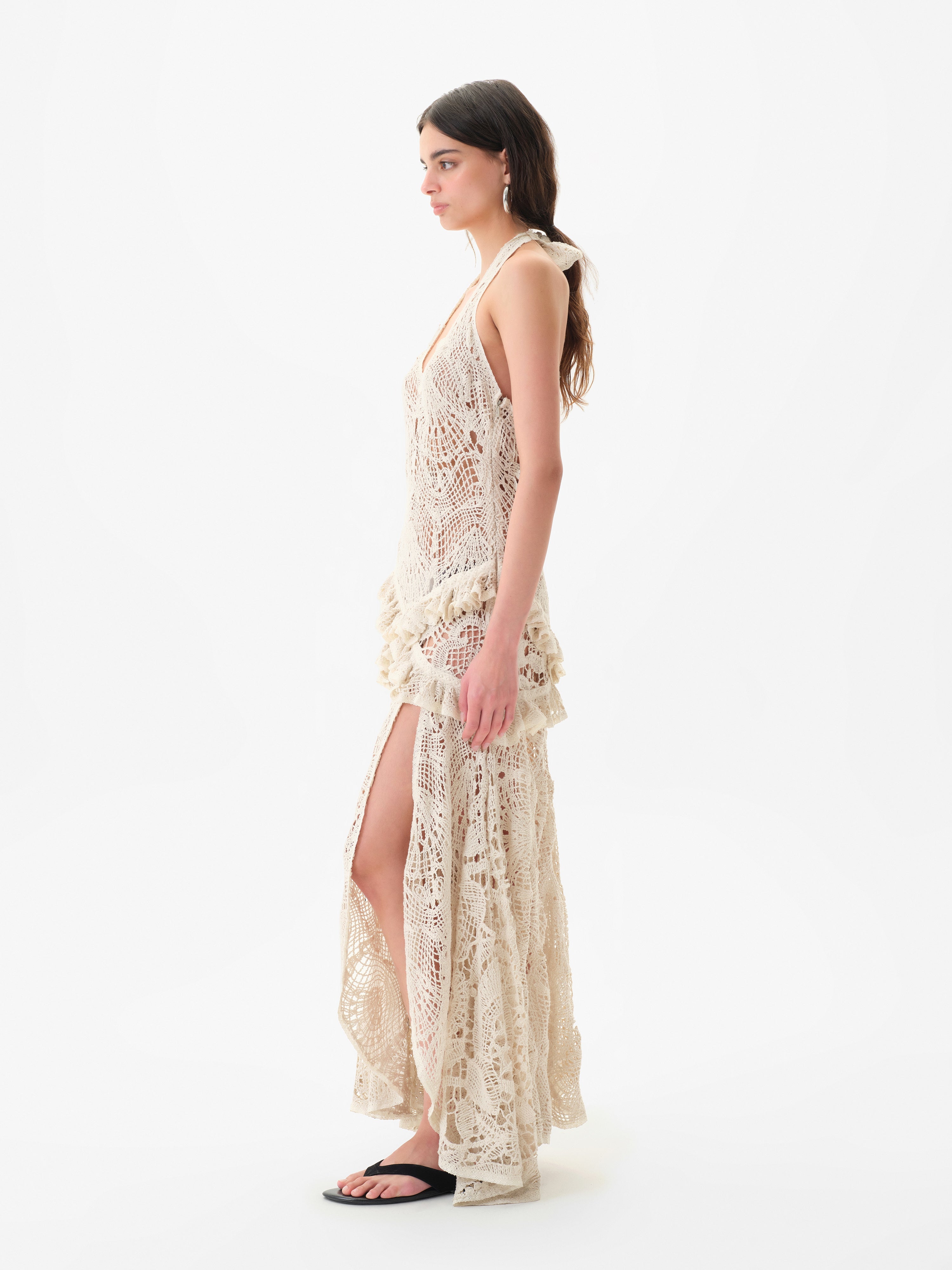 ELVIRA - Crocheted halterneck maxi dress with ruffles