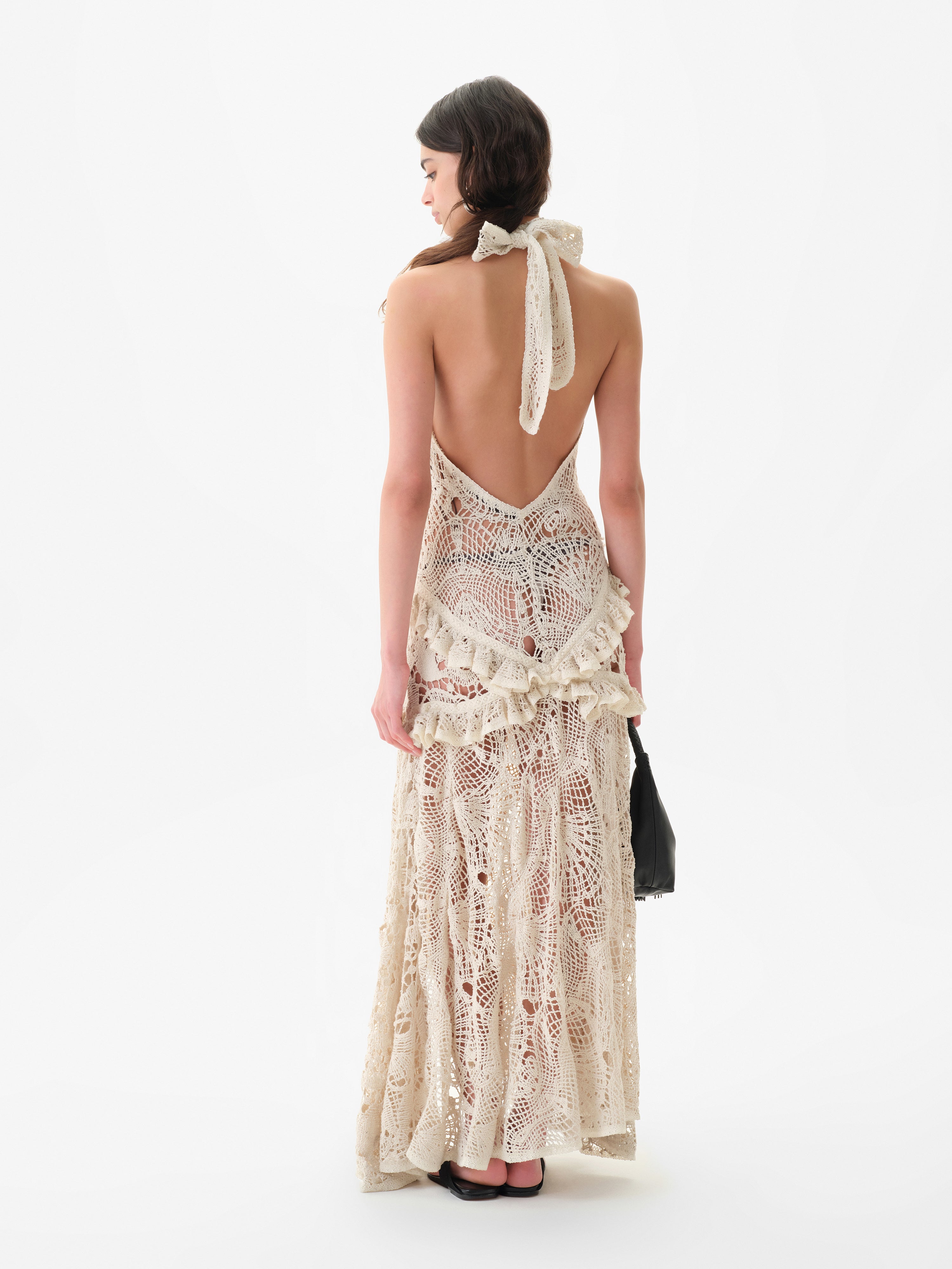 ELVIRA - Crocheted halterneck maxi dress with ruffles