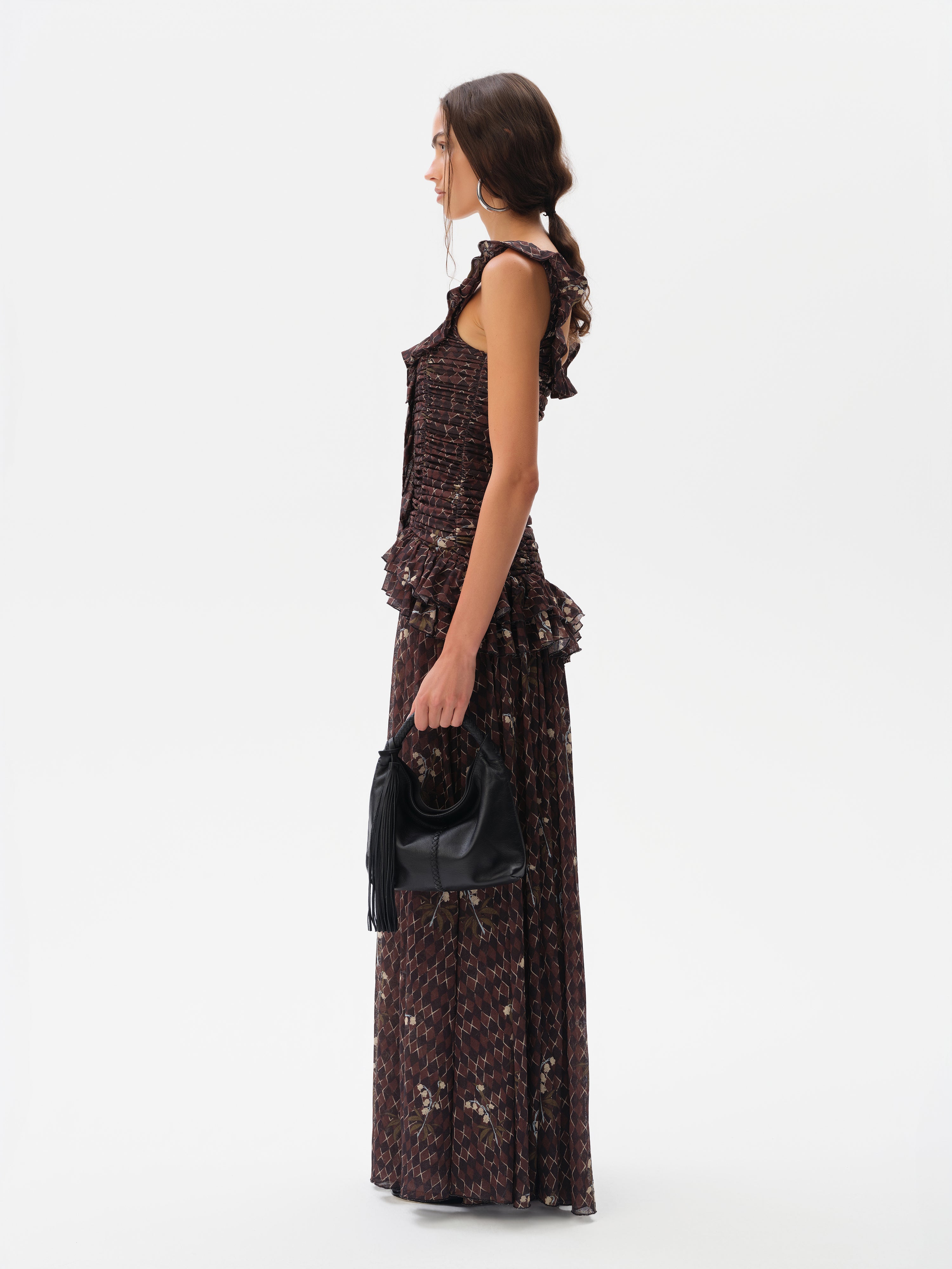 EMILIA - Ruched printed mesh maxi dress