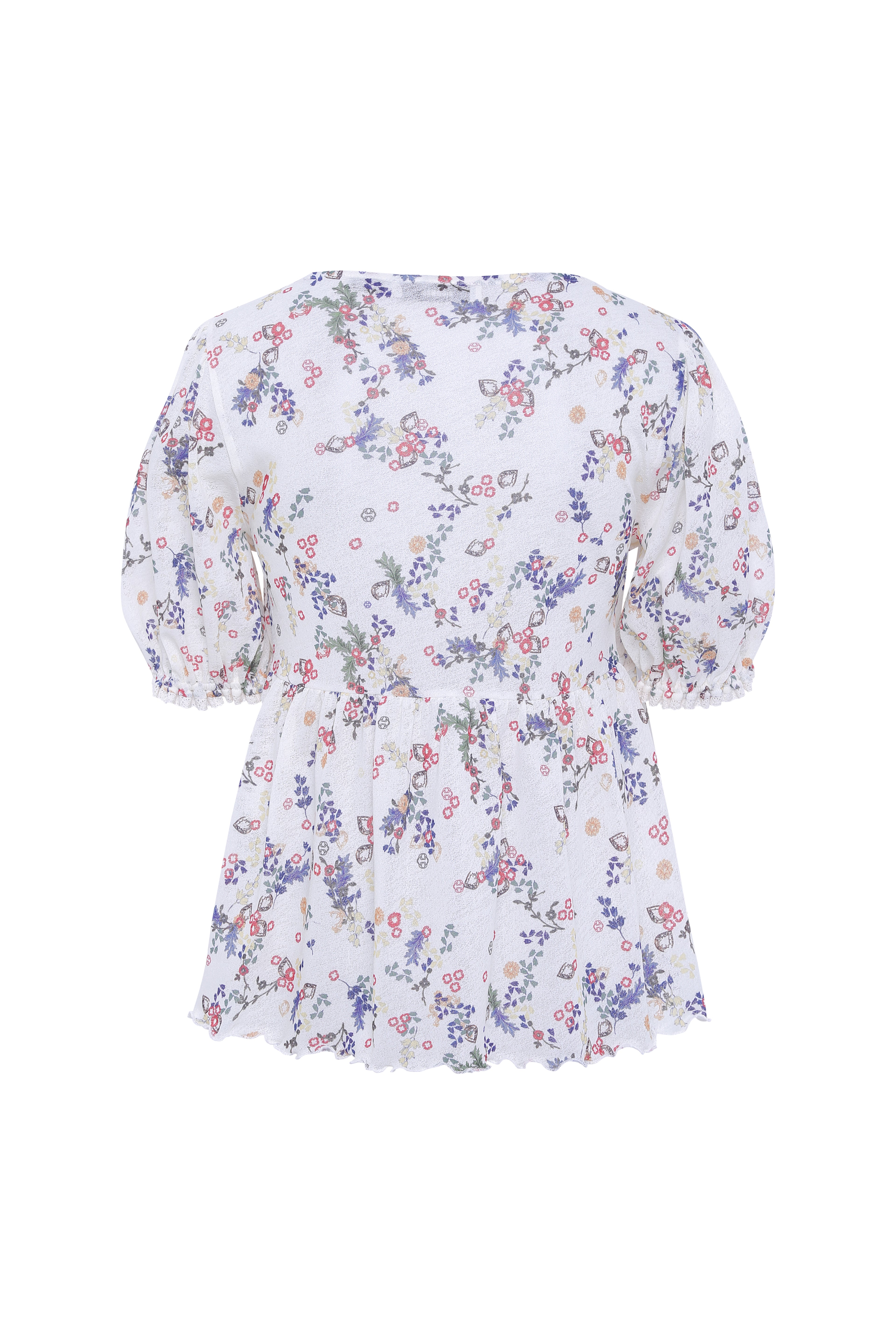 EMMA - Floral print v-neck mesh top with cntrast bust tie detail