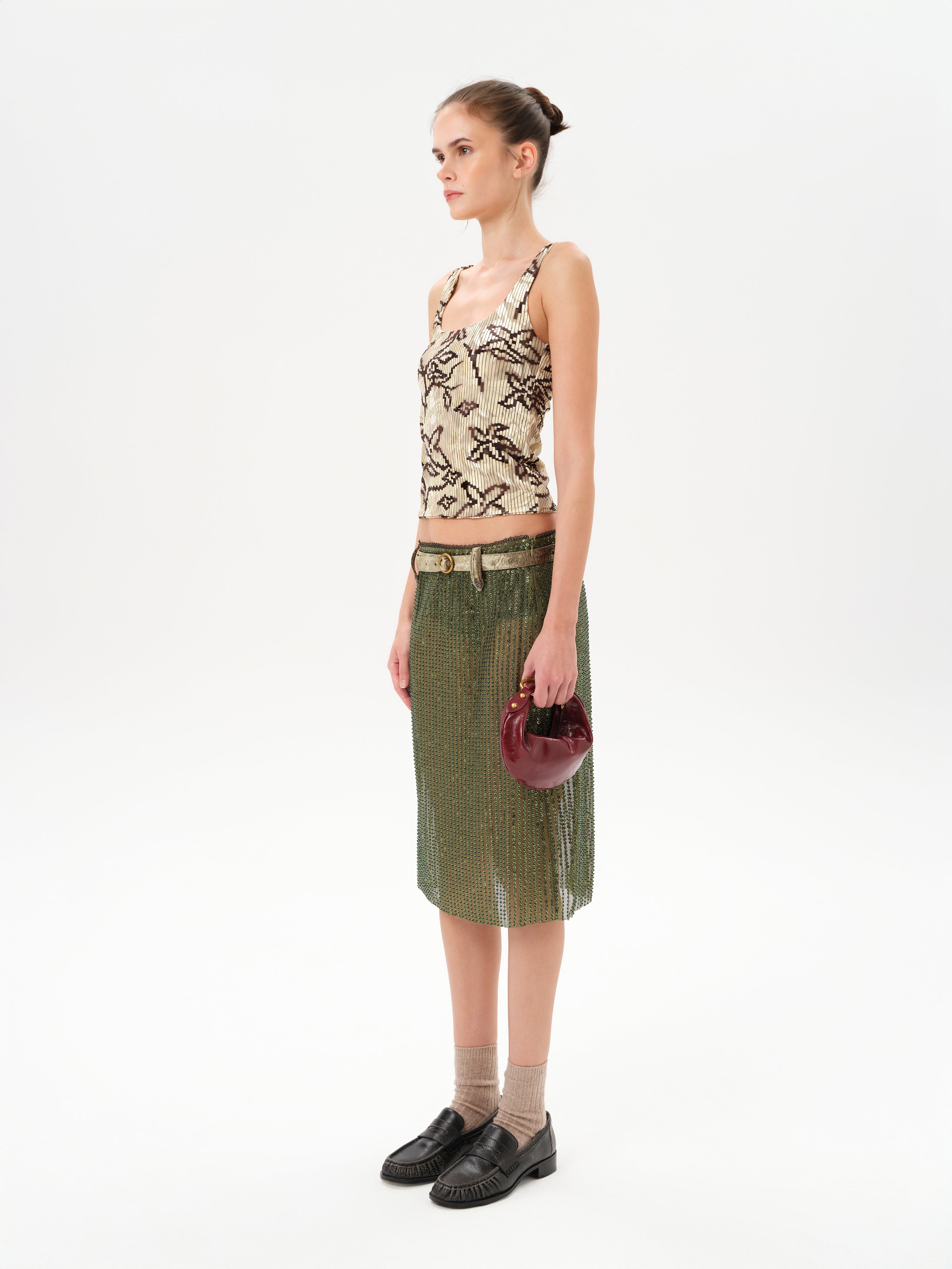 ESTELLE - Sequin sheer midi skirt with belt detail