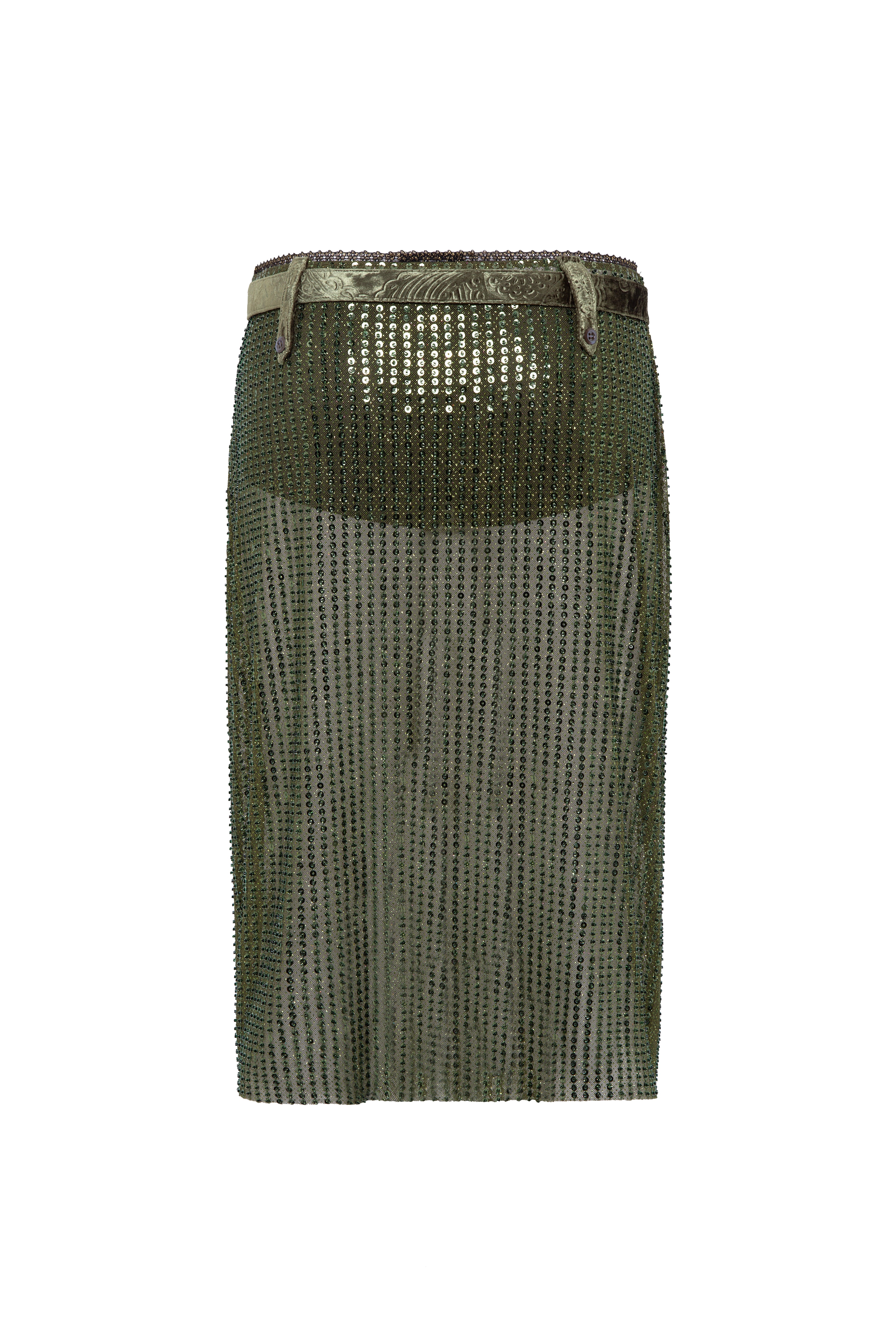 ESTELLE - Sequin sheer midi skirt with belt detail