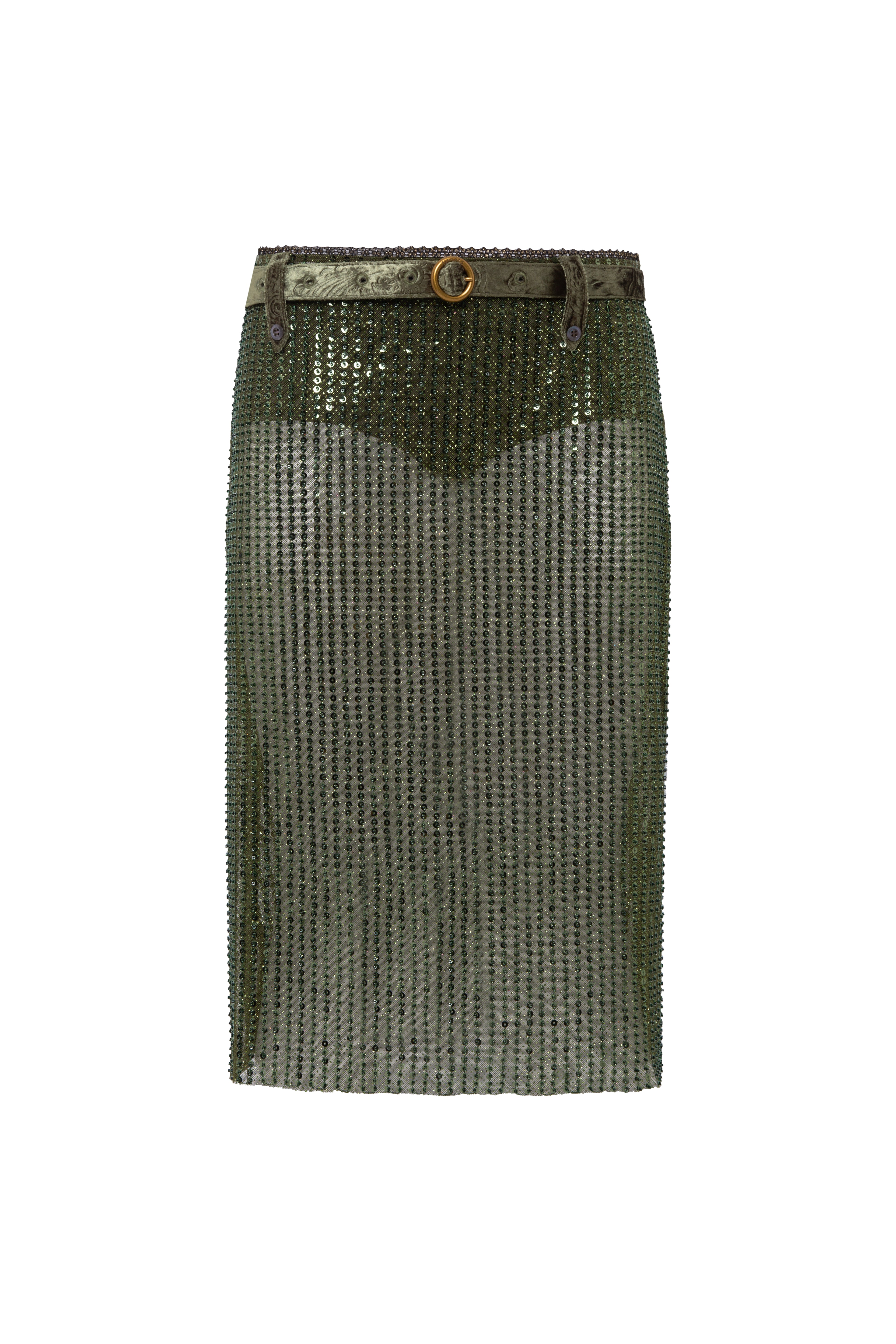 ESTELLE - Sequin sheer midi skirt with belt detail