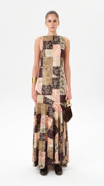 FENS - Open-back velvet maxi dress with patchwork pattern