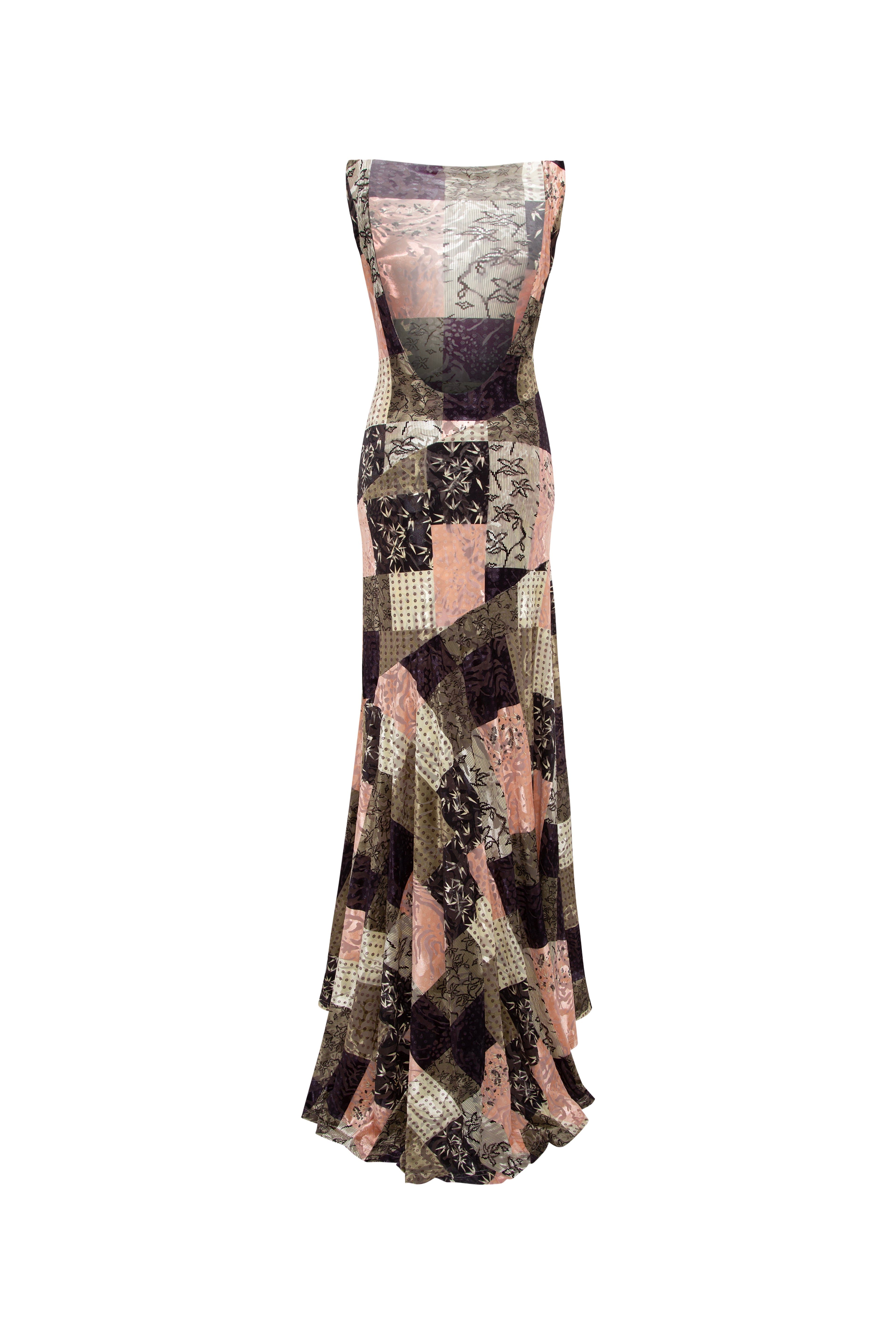 FENS - Open-back velvet maxi dress with patchwork pattern