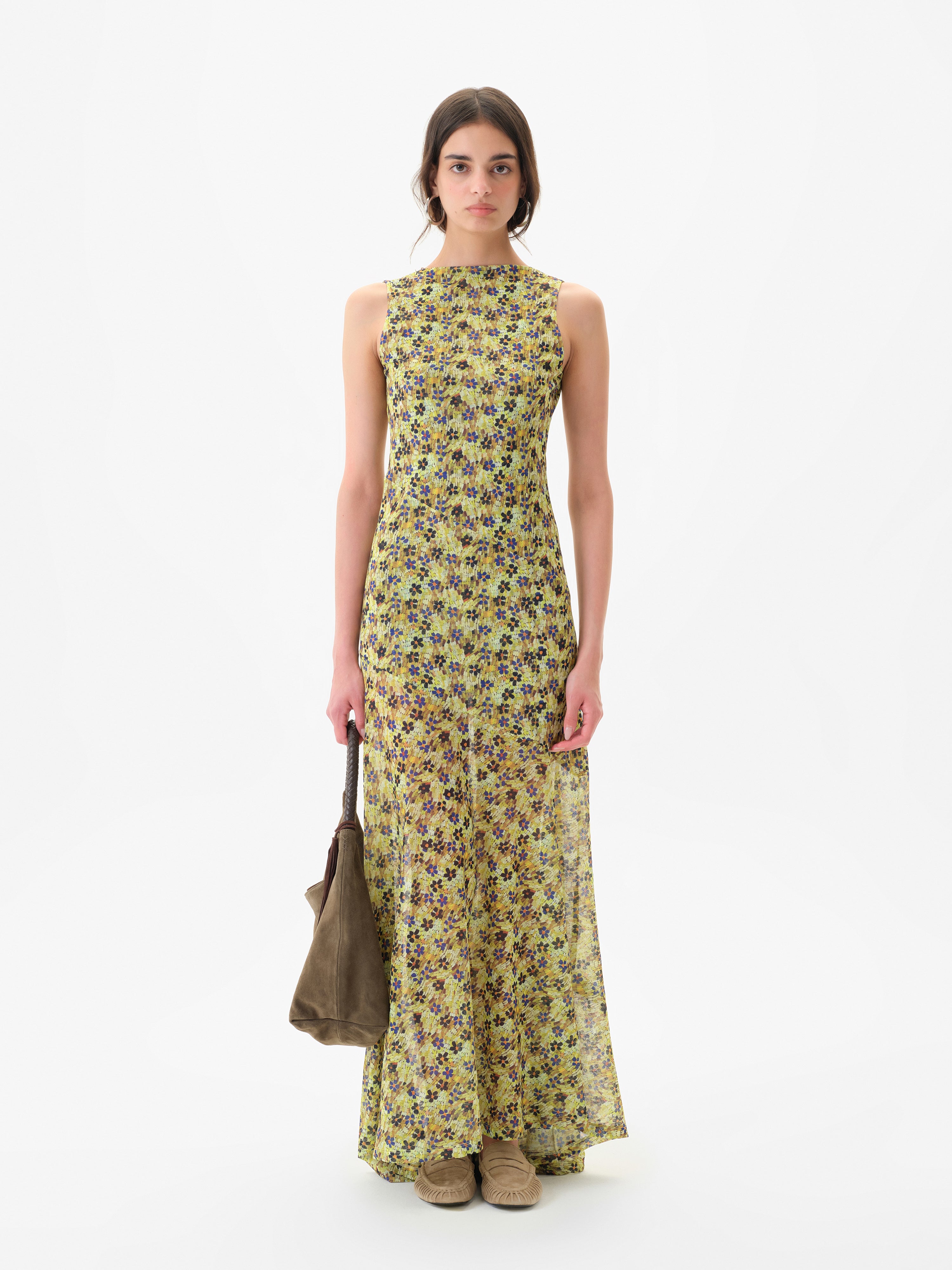 FENS - Floral print open-back mesh maxi dress