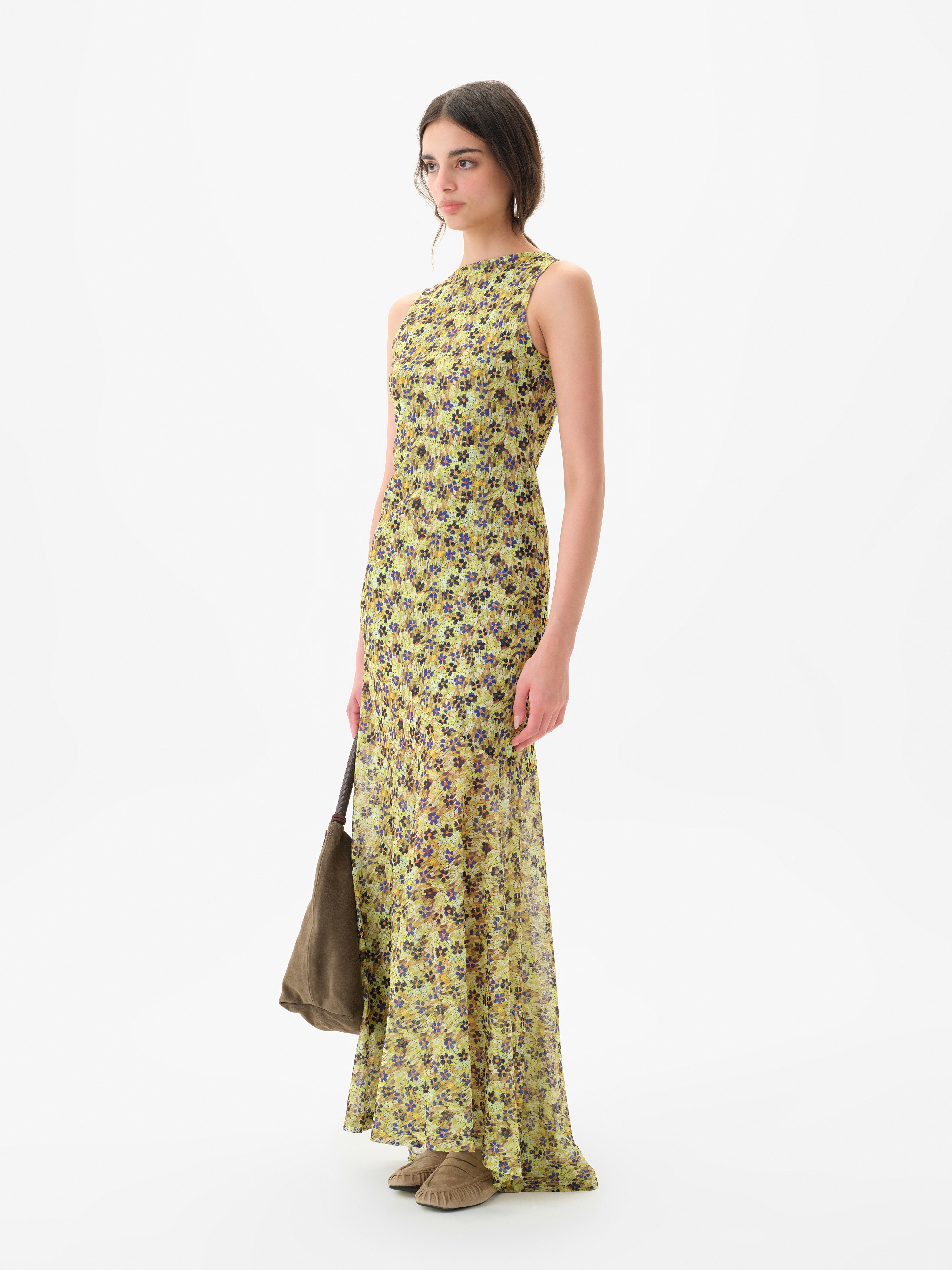 FENS - Floral print open-back mesh maxi dress