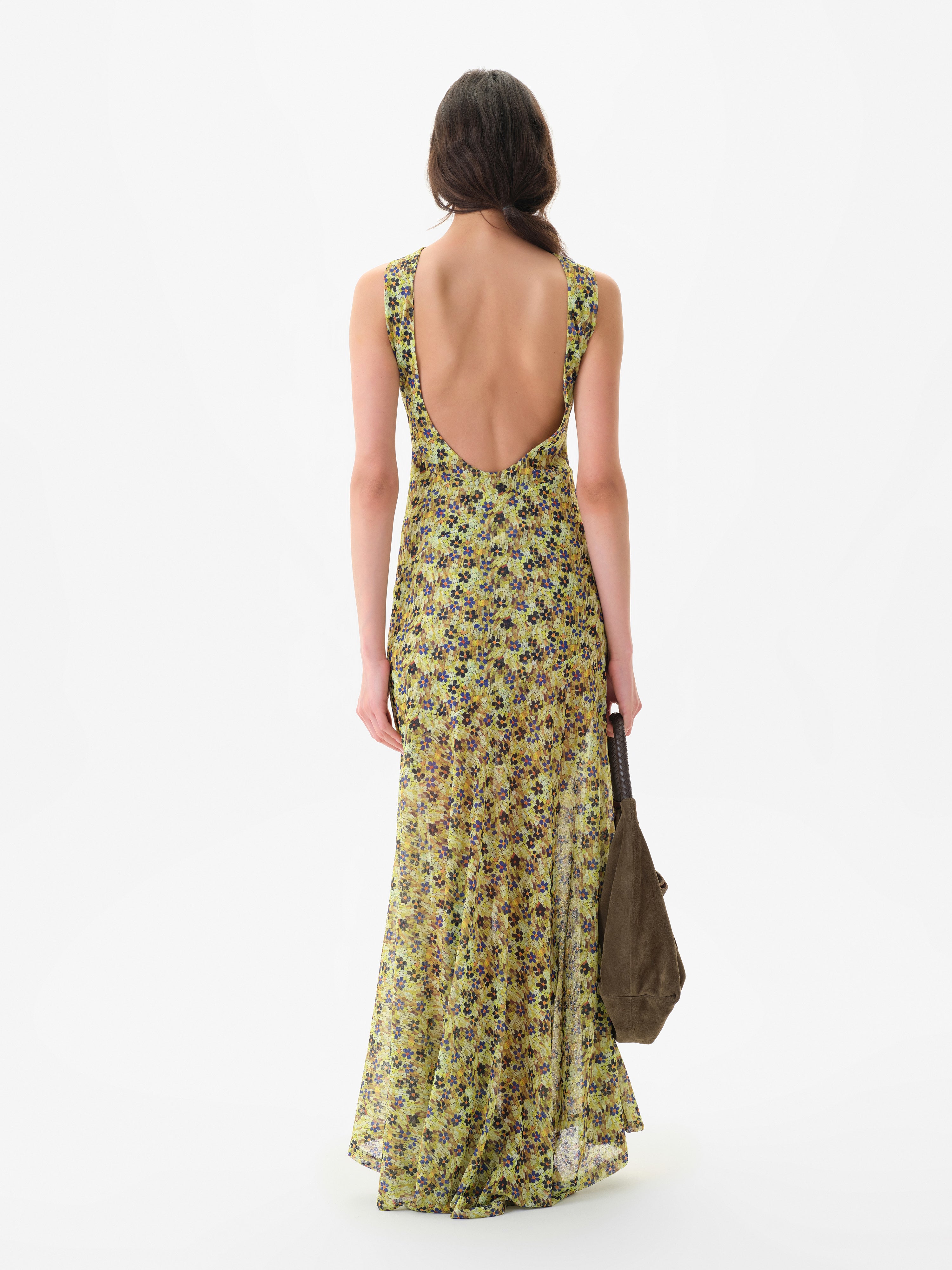 FENS - Floral print open-back mesh maxi dress
