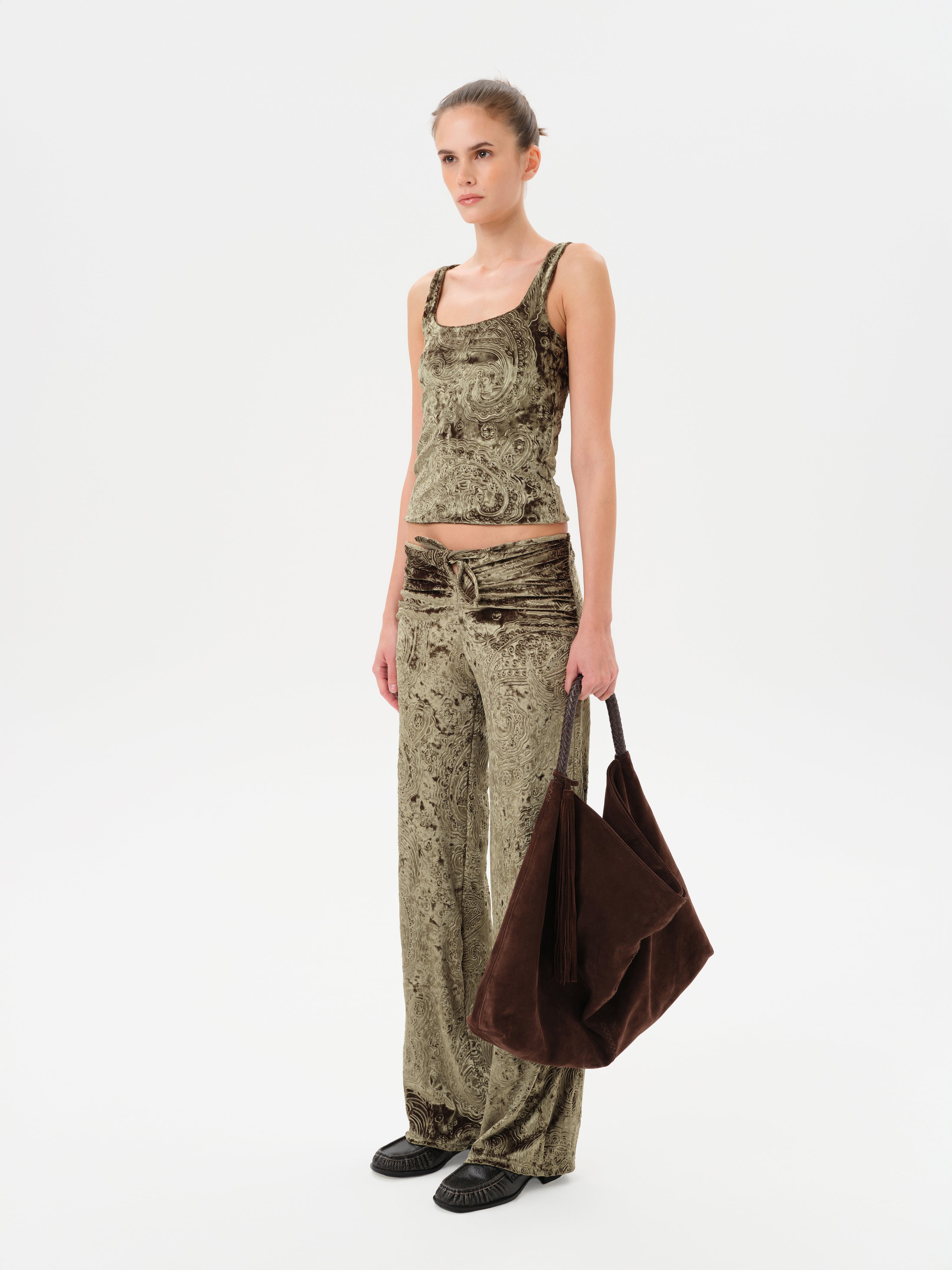 FERN - Low-rise velvet devoré pants