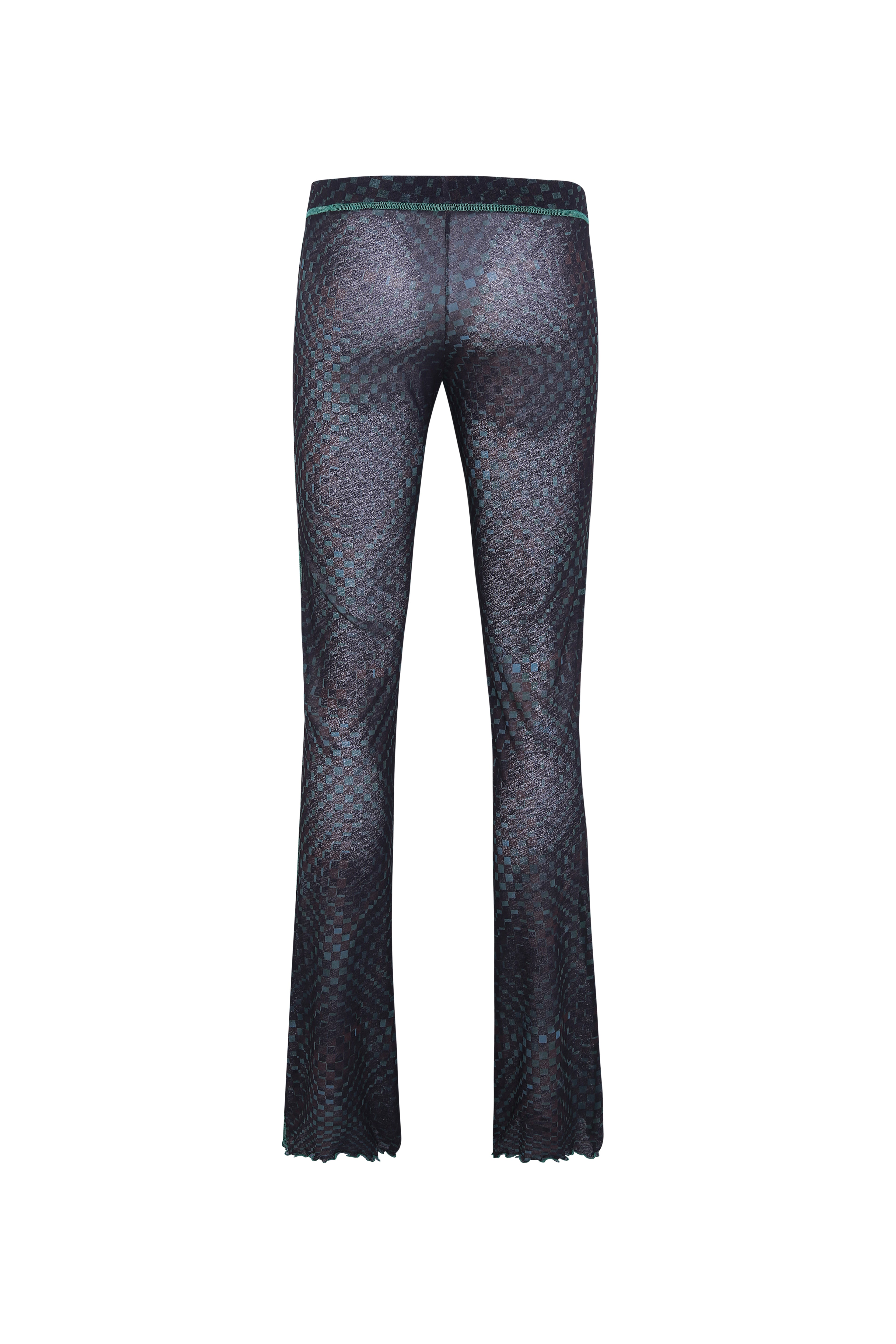 FLO - Semi sheer checkerboard print  full length pants with drawcord