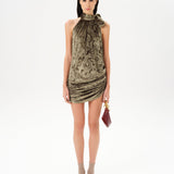 FRANKY - Velvet devoré mini halter dress