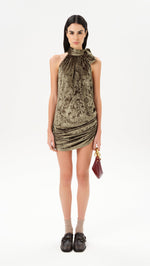 FRANKY - Velvet devoré mini halter dress