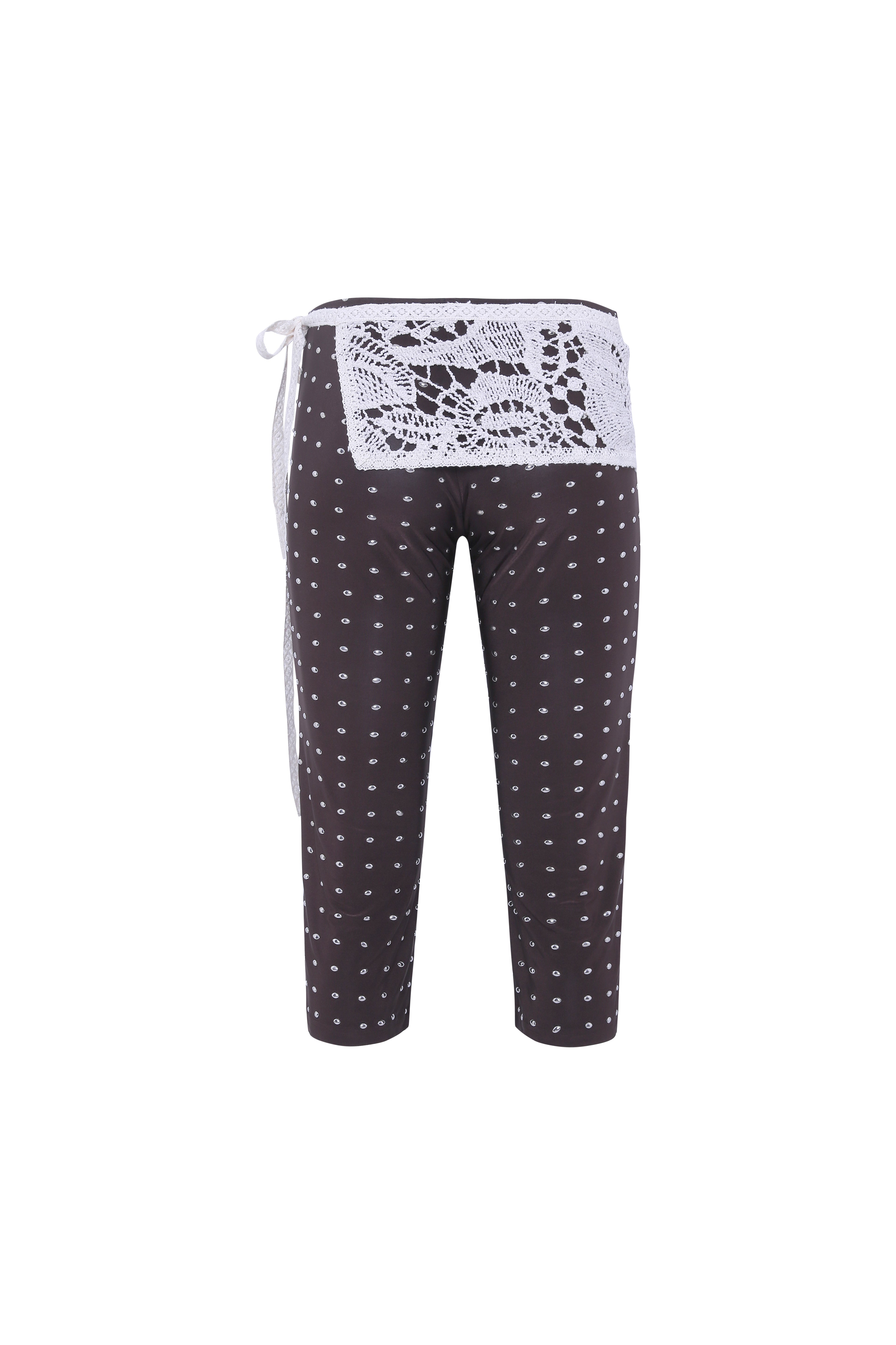 GIANNA - Studded jersey capri pants with crochet overlay