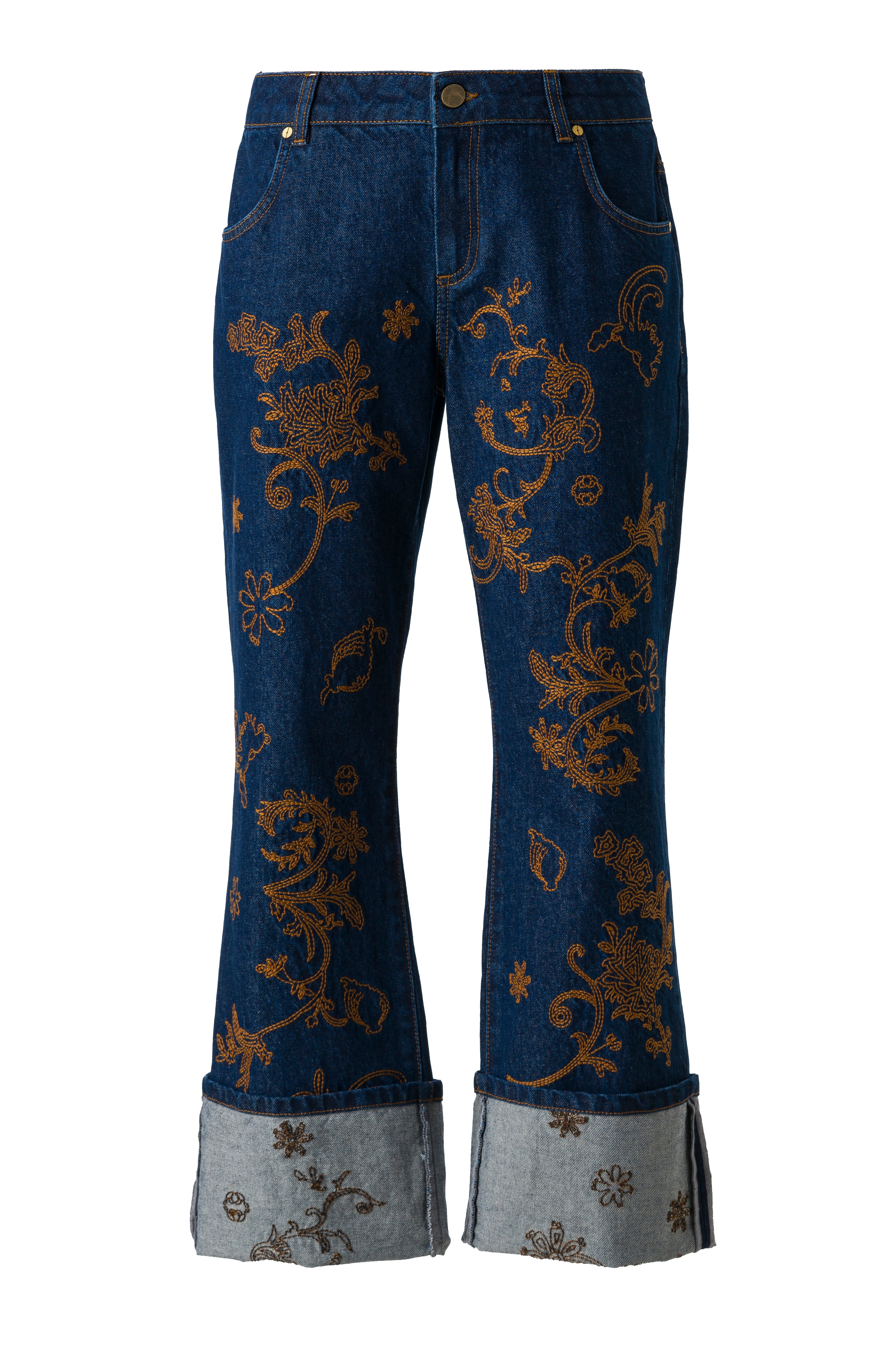 GILBERTE - Embellished wide-leg jeans with a cuffed hemline