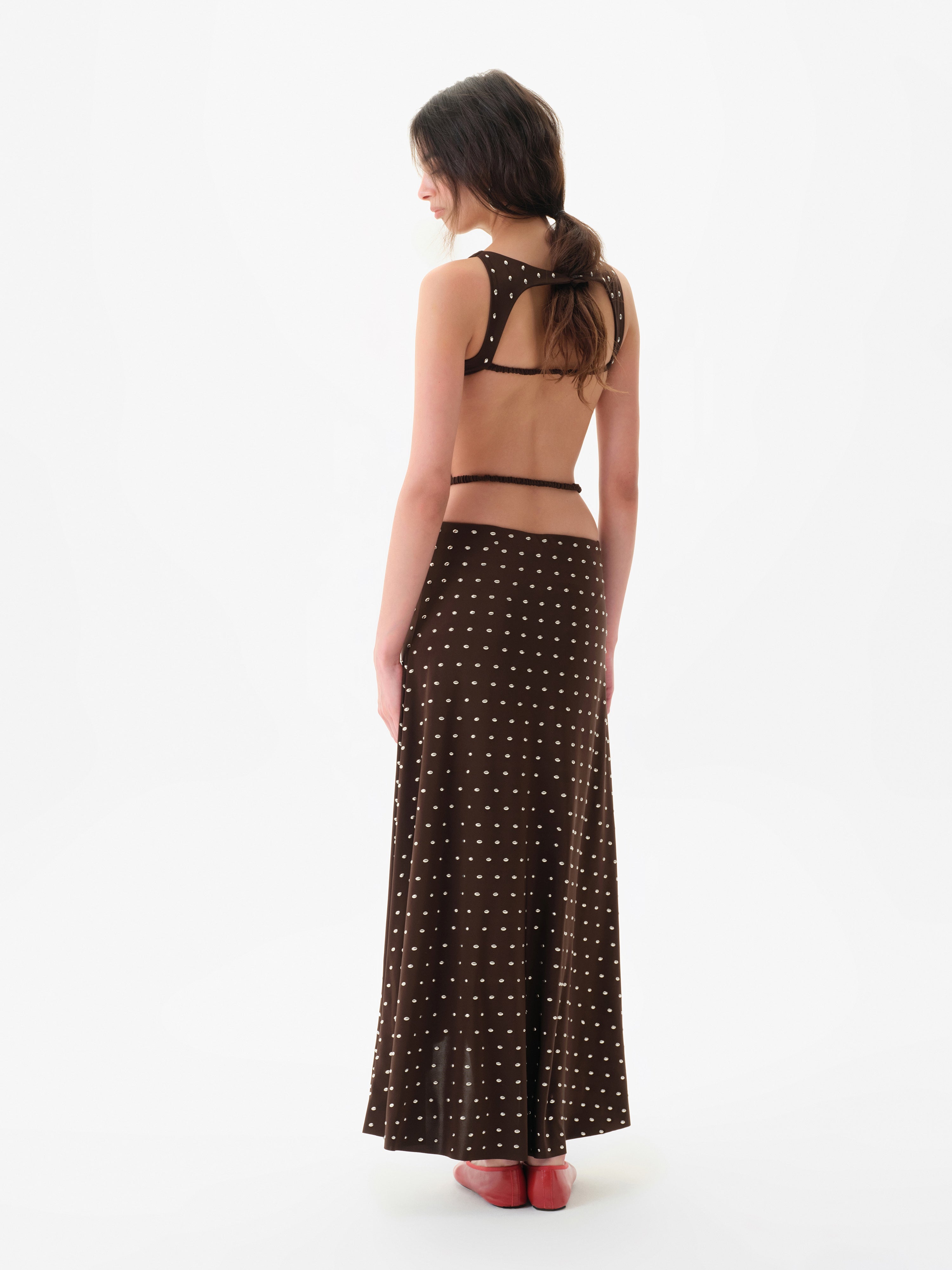 GRACE - Sleeveless maxi dress in stretch jersey with all-over metal studs