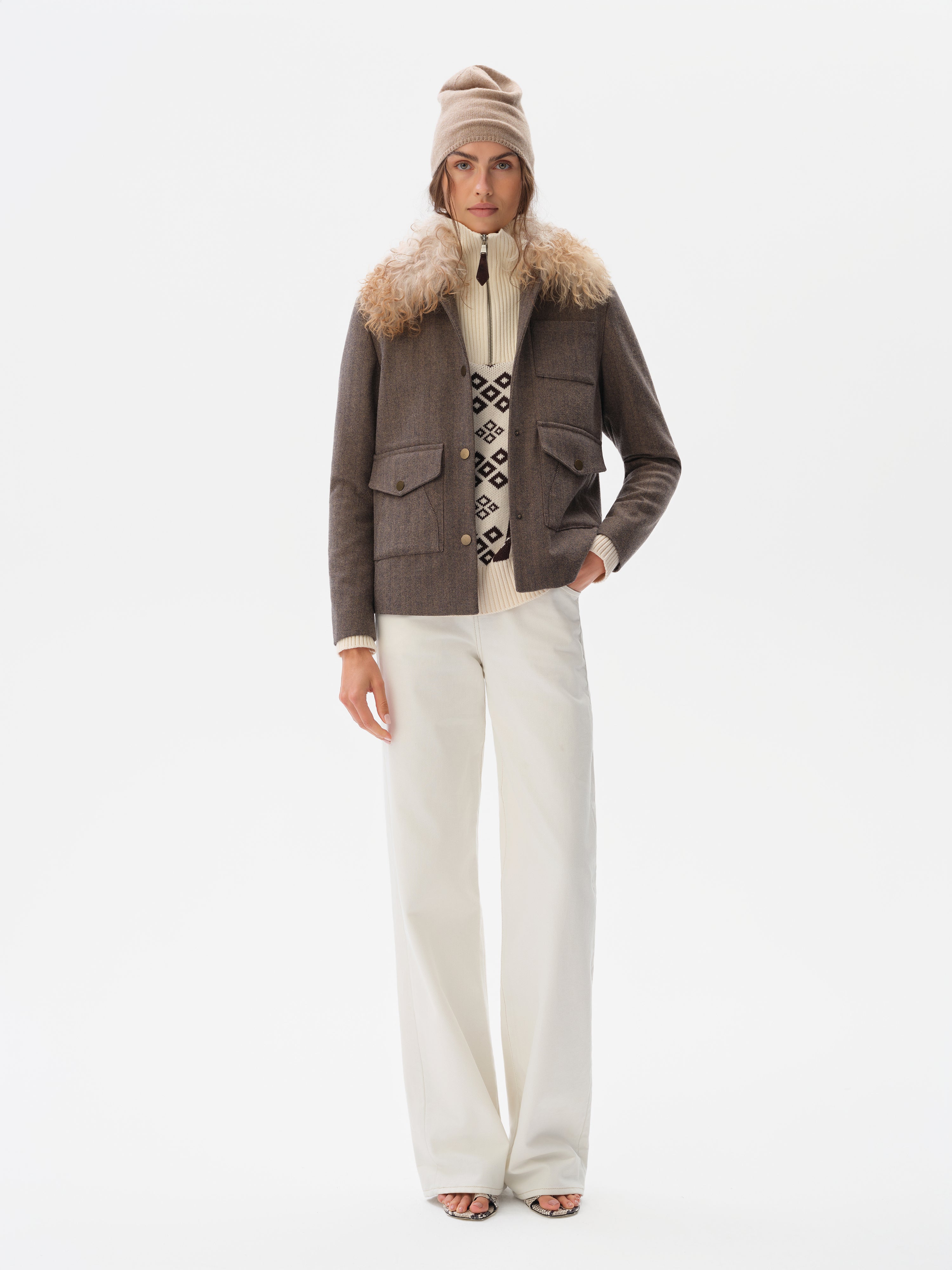 HARPER - Wool-blend jacket with fur collar