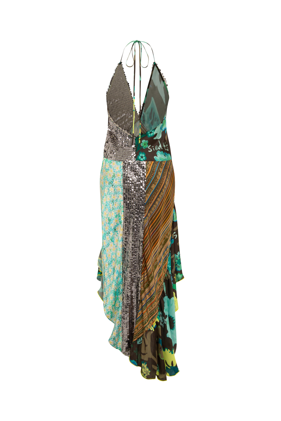 IZEN - Patchwork detailed asymmetric printed dress