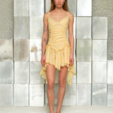 JAZ - Ruched v-neck embroidered mini dress
