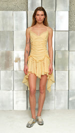 JAZ - Ruched v-neck embroidered mini dress