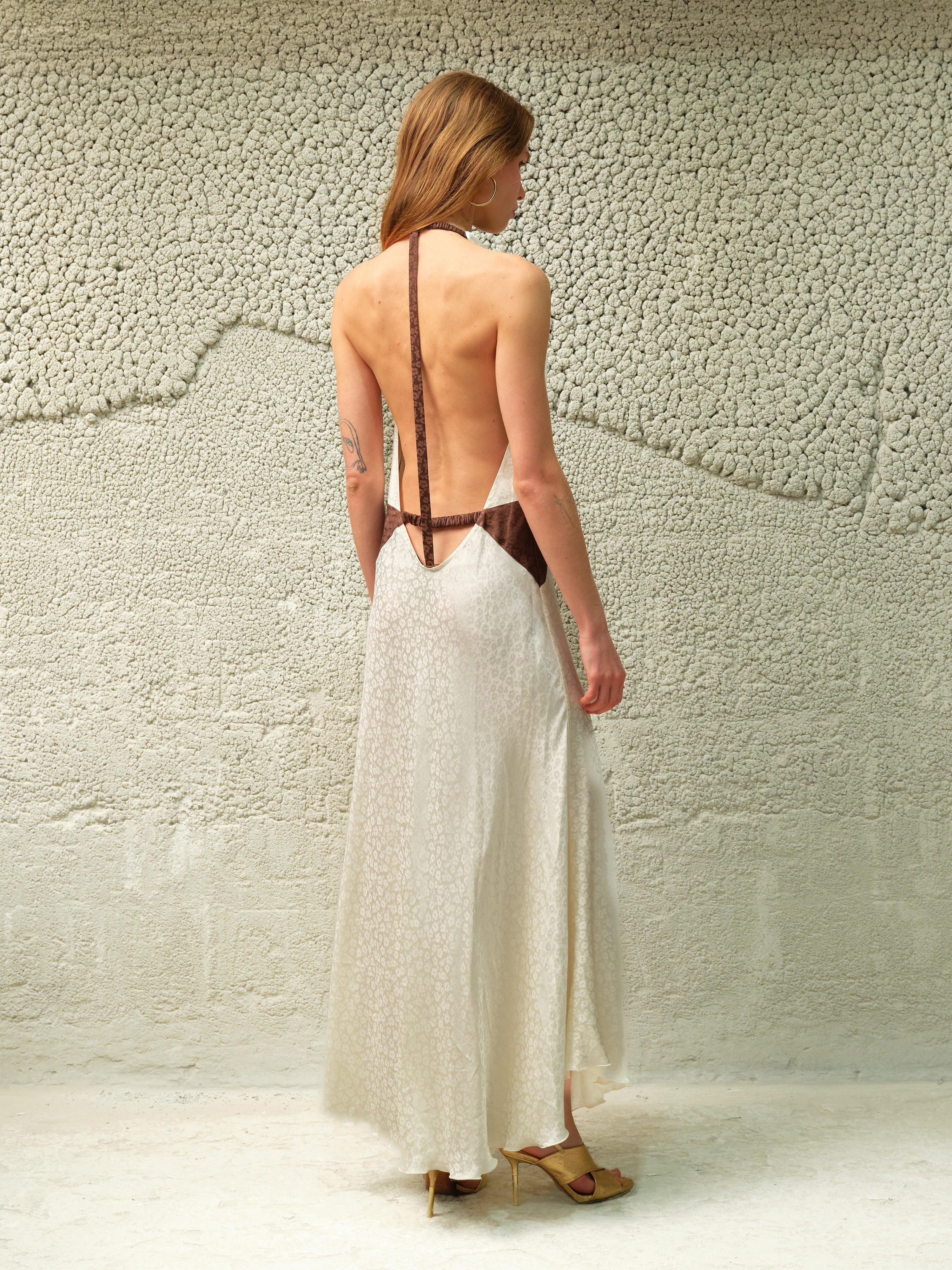 JEANNE - Jacquard satin halterneck dress