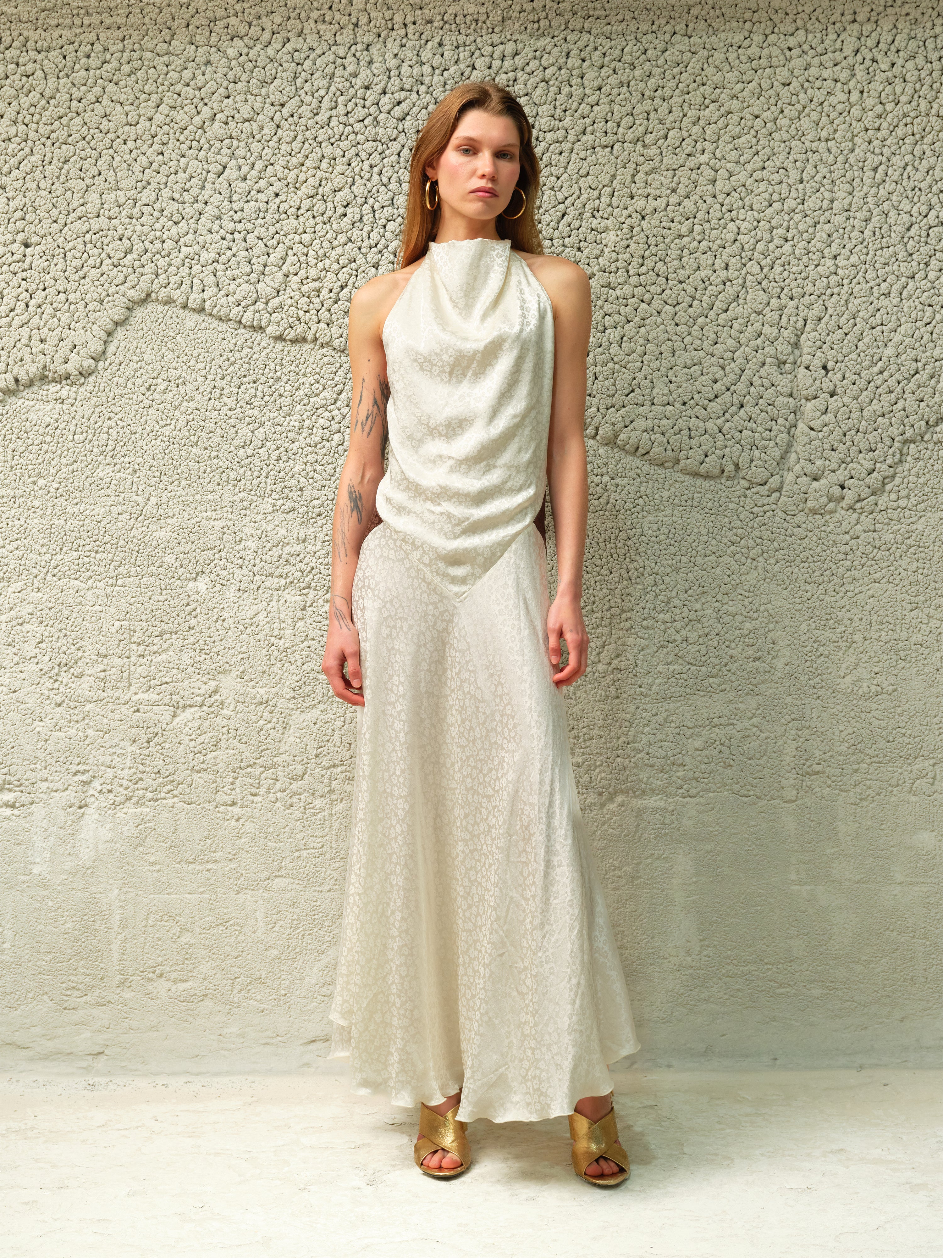 JEANNE - Jacquard satin halterneck dress